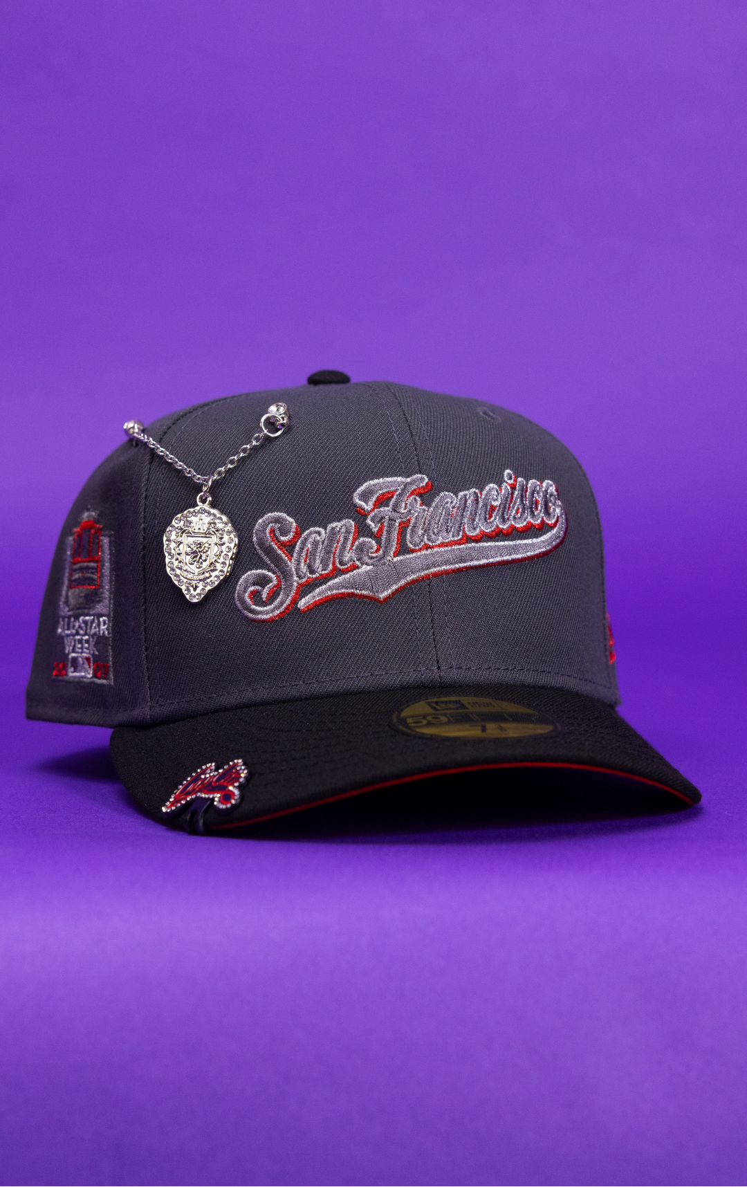 New Era Exclusive 59Fifty Grey/Black San Francisco Giants Script W/ All Star Game Side Patch