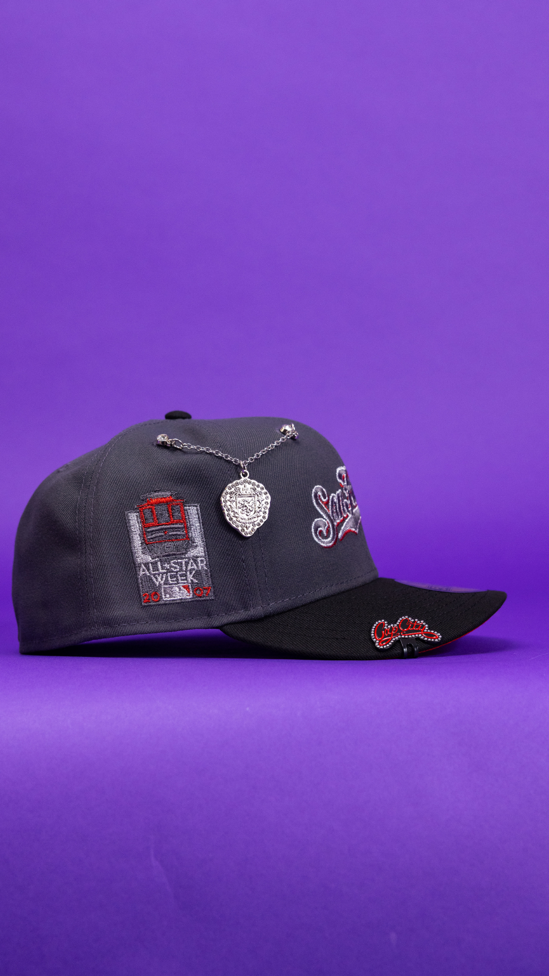 New Era Exclusive 59Fifty Grey/Black San Francisco Giants Script W/ All Star Game Side Patch