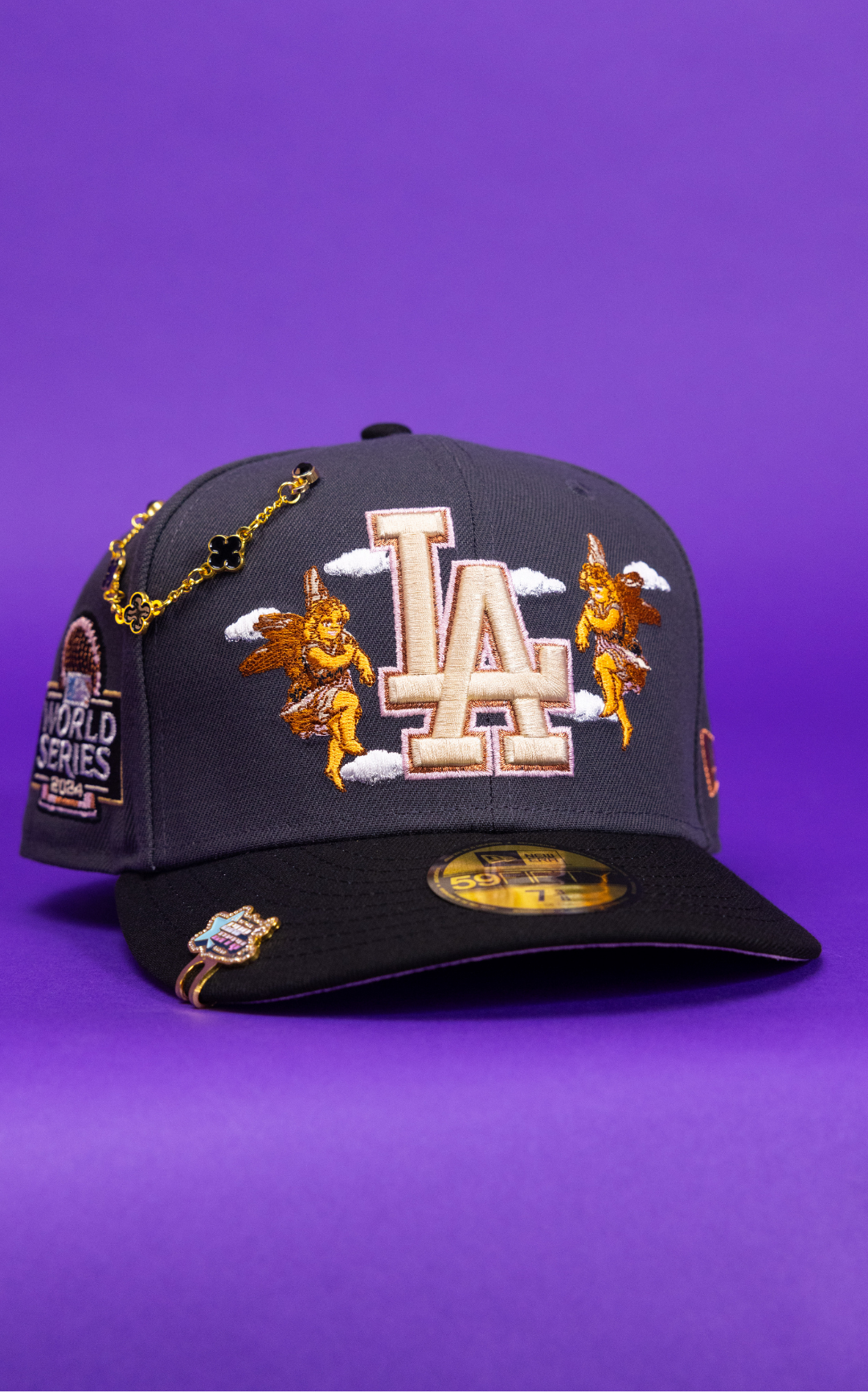 New Era Exclusive 59Fifty Grey/Black Los Angeles Dodgers W/ City Of Angels + 2024 World Series Side Patch