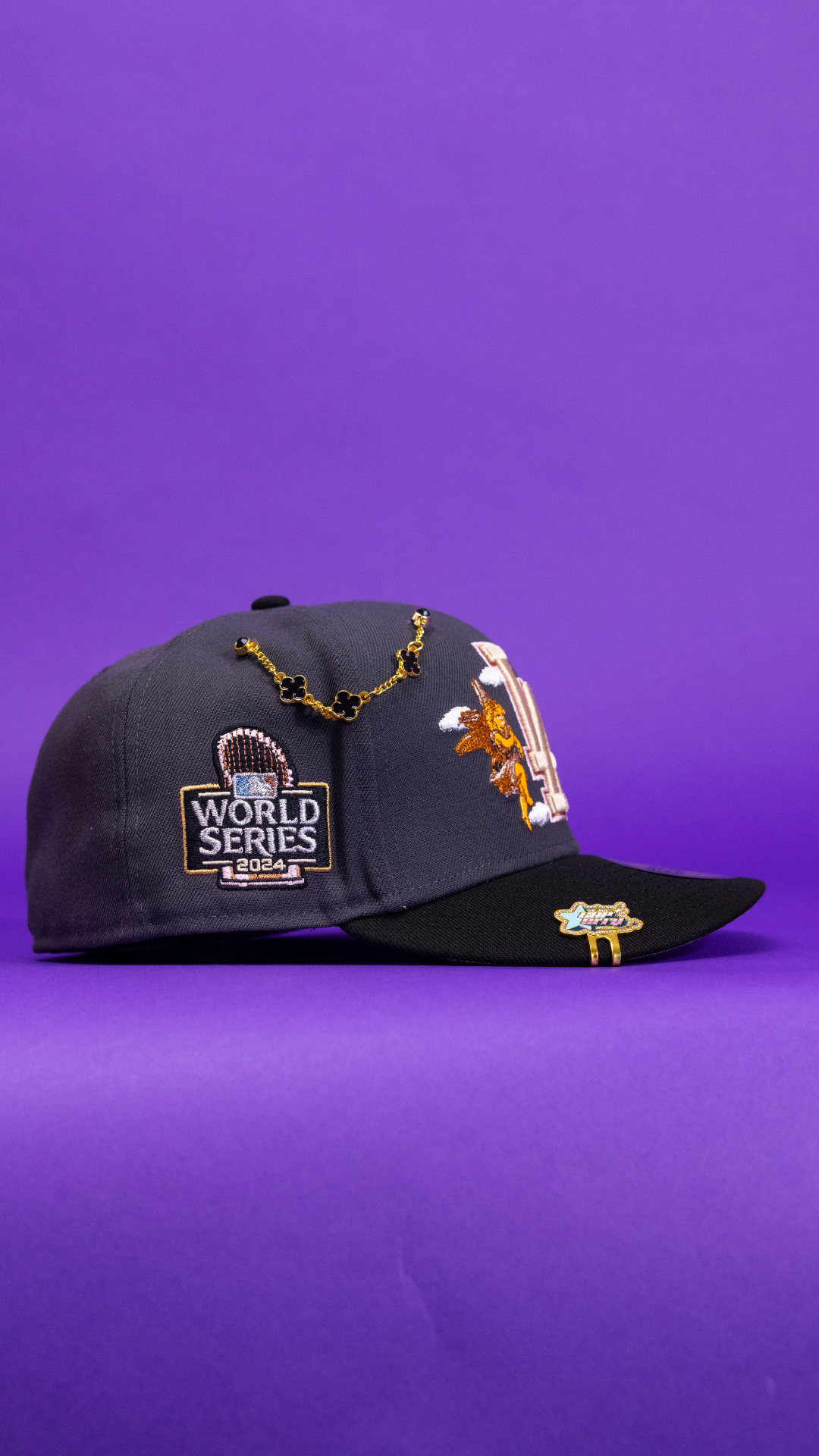 New Era Exclusive 59Fifty Grey/Black Los Angeles Dodgers W/ City Of Angels + 2024 World Series Side Patch