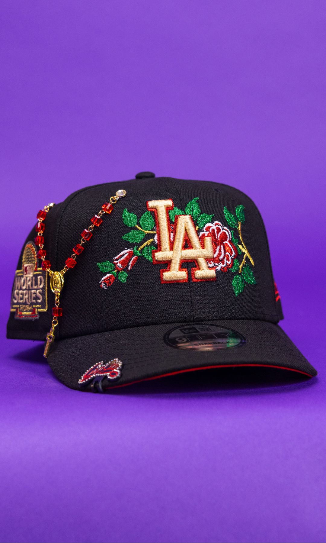 New Era Exclusive 9Fifty Black Los Angeles Dodgers Snapback W/ Rose + World Series Side Patch