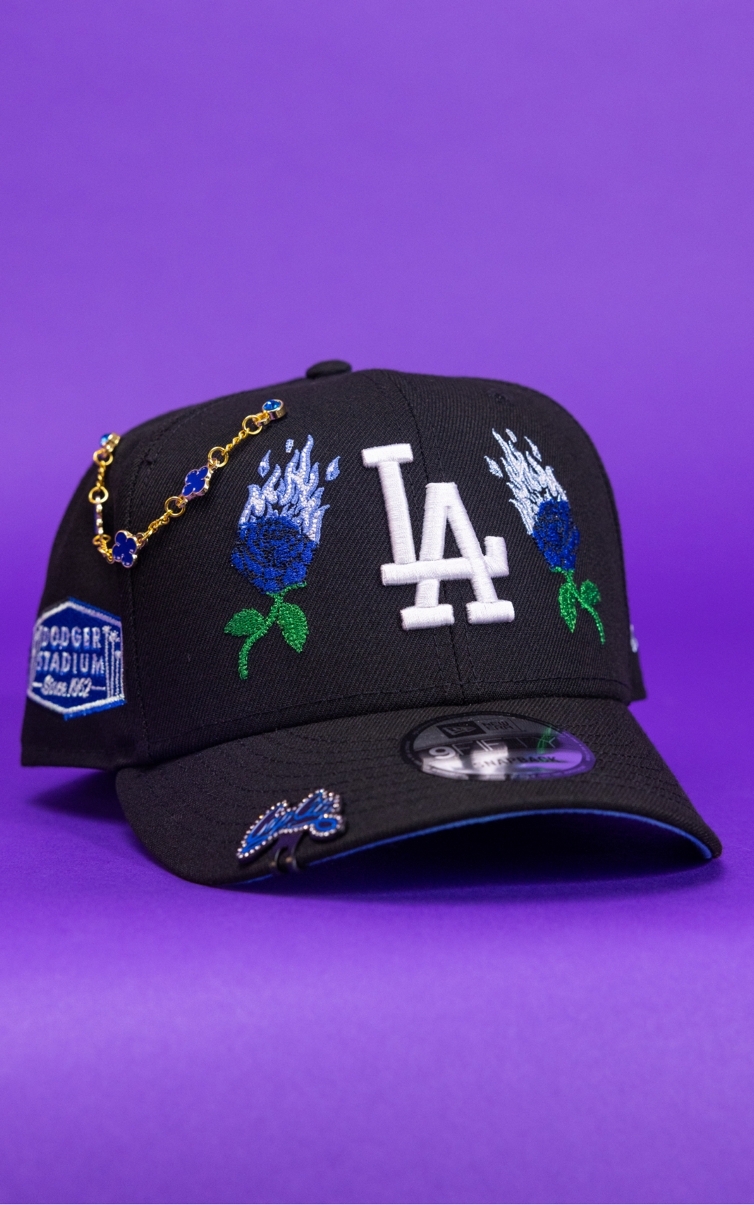 New Era Exclusive 9Fifty Black Los Angeles Dodgers Snapback W/ Burnt Roses + Dodger Stadium Side Patch