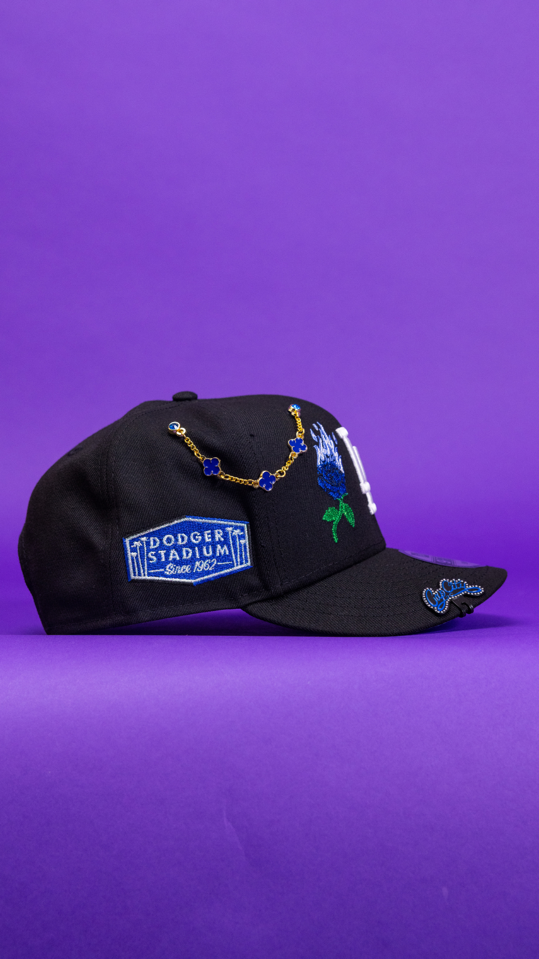 New Era Exclusive 9Fifty Black Los Angeles Dodgers Snapback W/ Burnt Roses + Dodger Stadium Side Patch