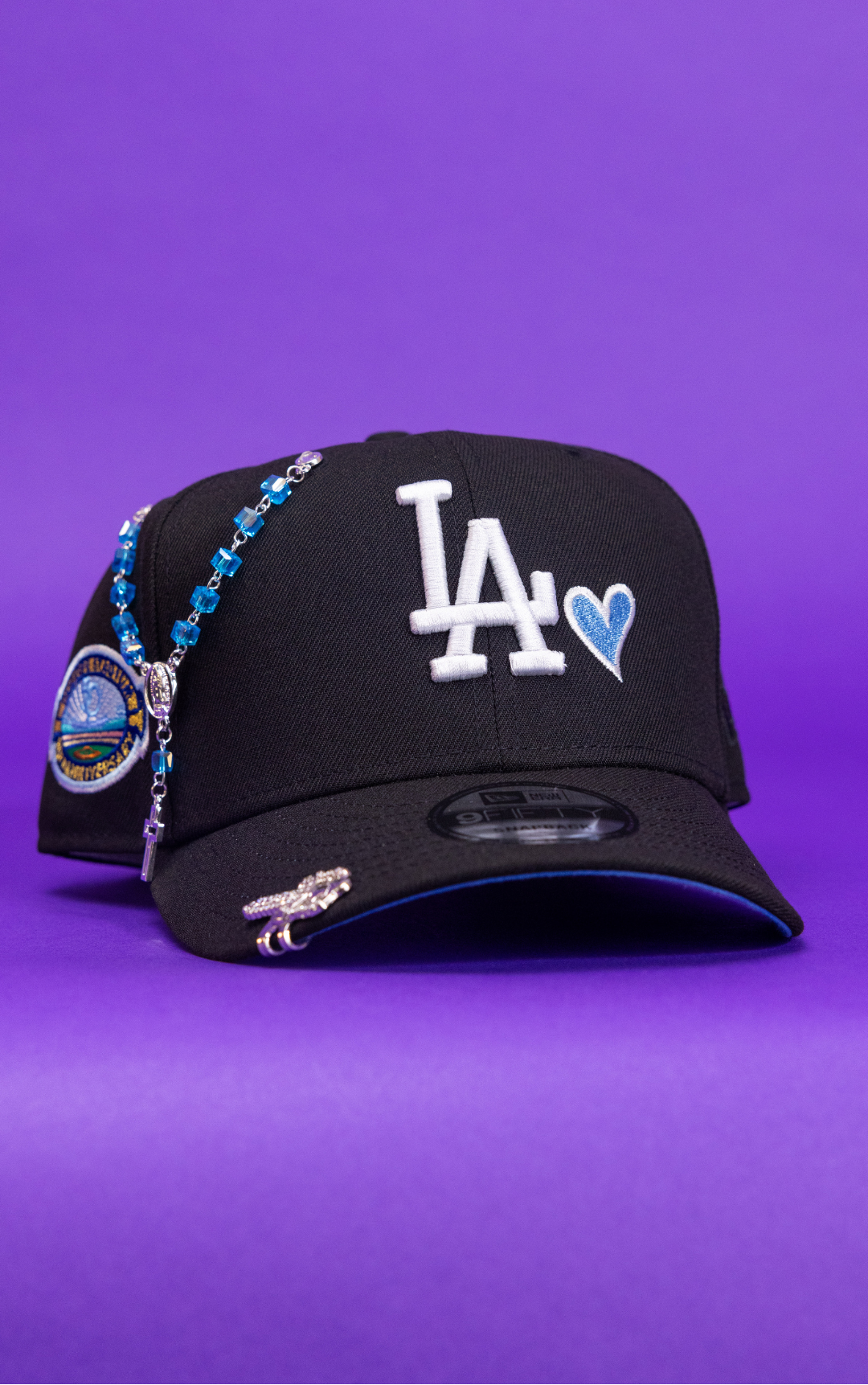 New Era Exclusive 9Fifty Black Los Angeles Dodgers Snapback W/ Icy Heart + 50th Anniversary Side Patch