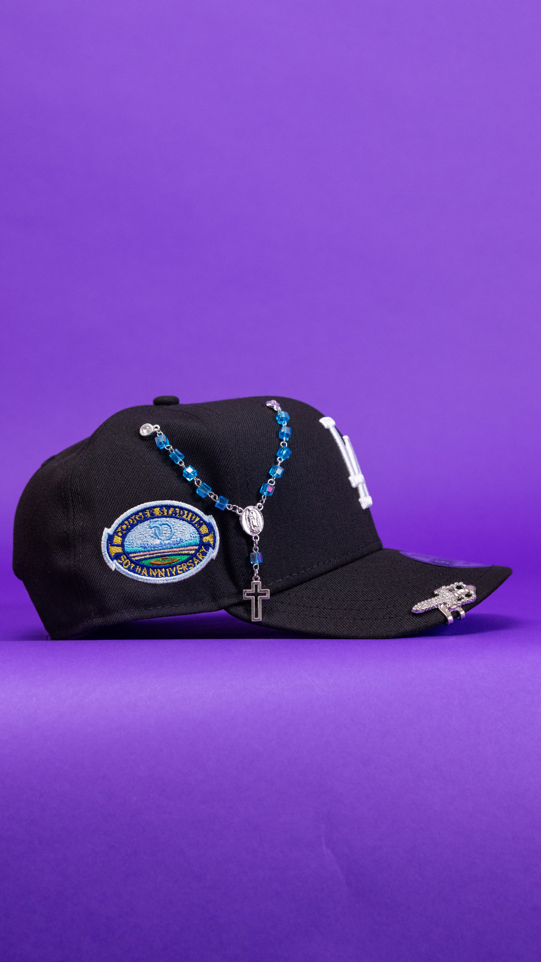 New Era Exclusive 9Fifty Black Los Angeles Dodgers Snapback W/ Icy Heart + 50th Anniversary Side Patch