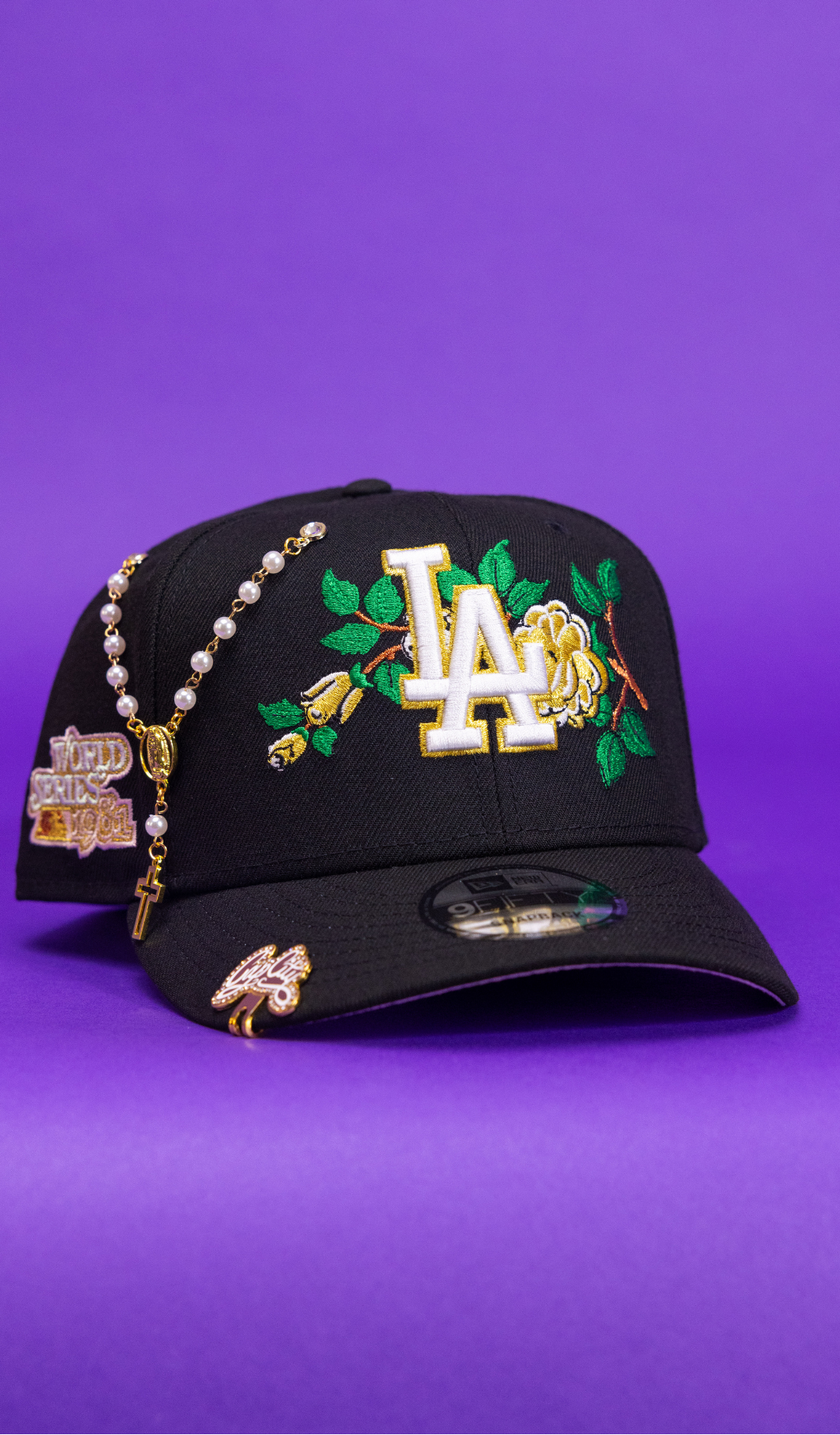 New Era Exclusive 9Fifty Black Los Angeles Dodgers Snapback W/ Rose + 1981 World Series Side Patch