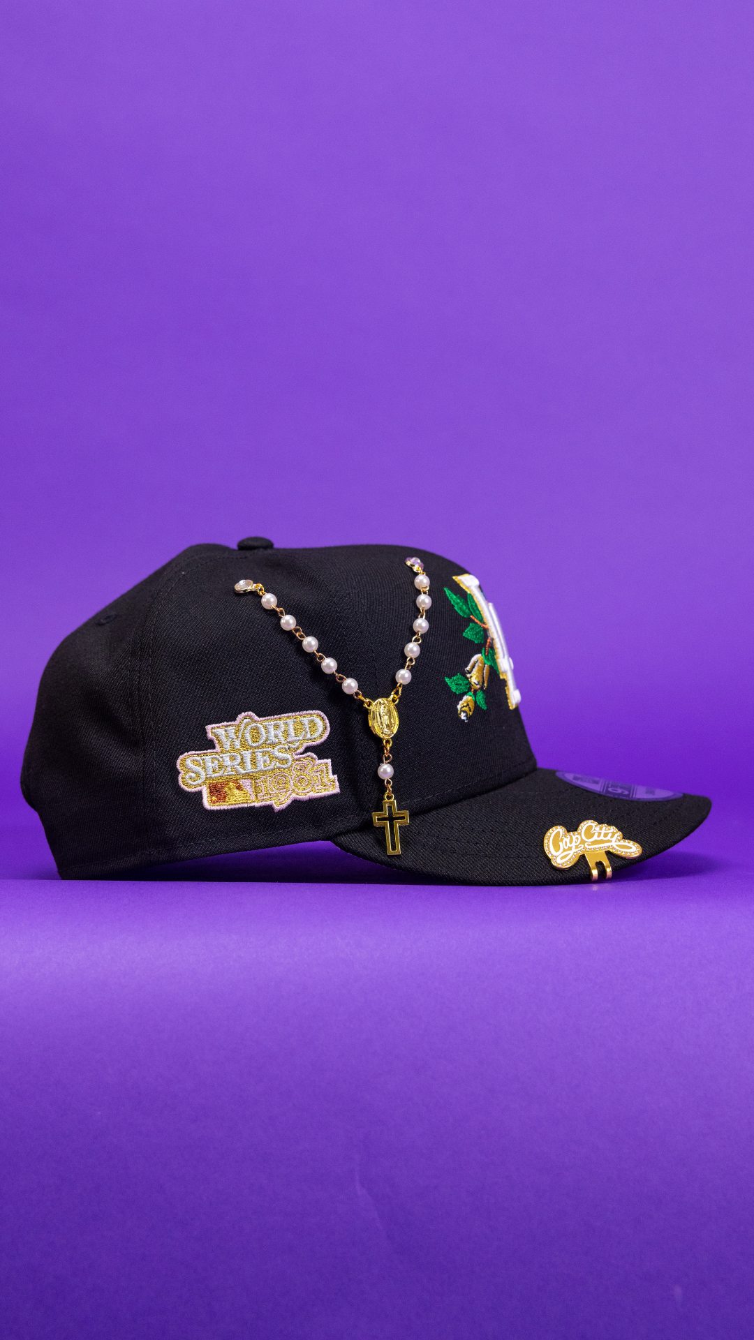 New Era Exclusive 9Fifty Black Los Angeles Dodgers Snapback W/ Rose + 1981 World Series Side Patch