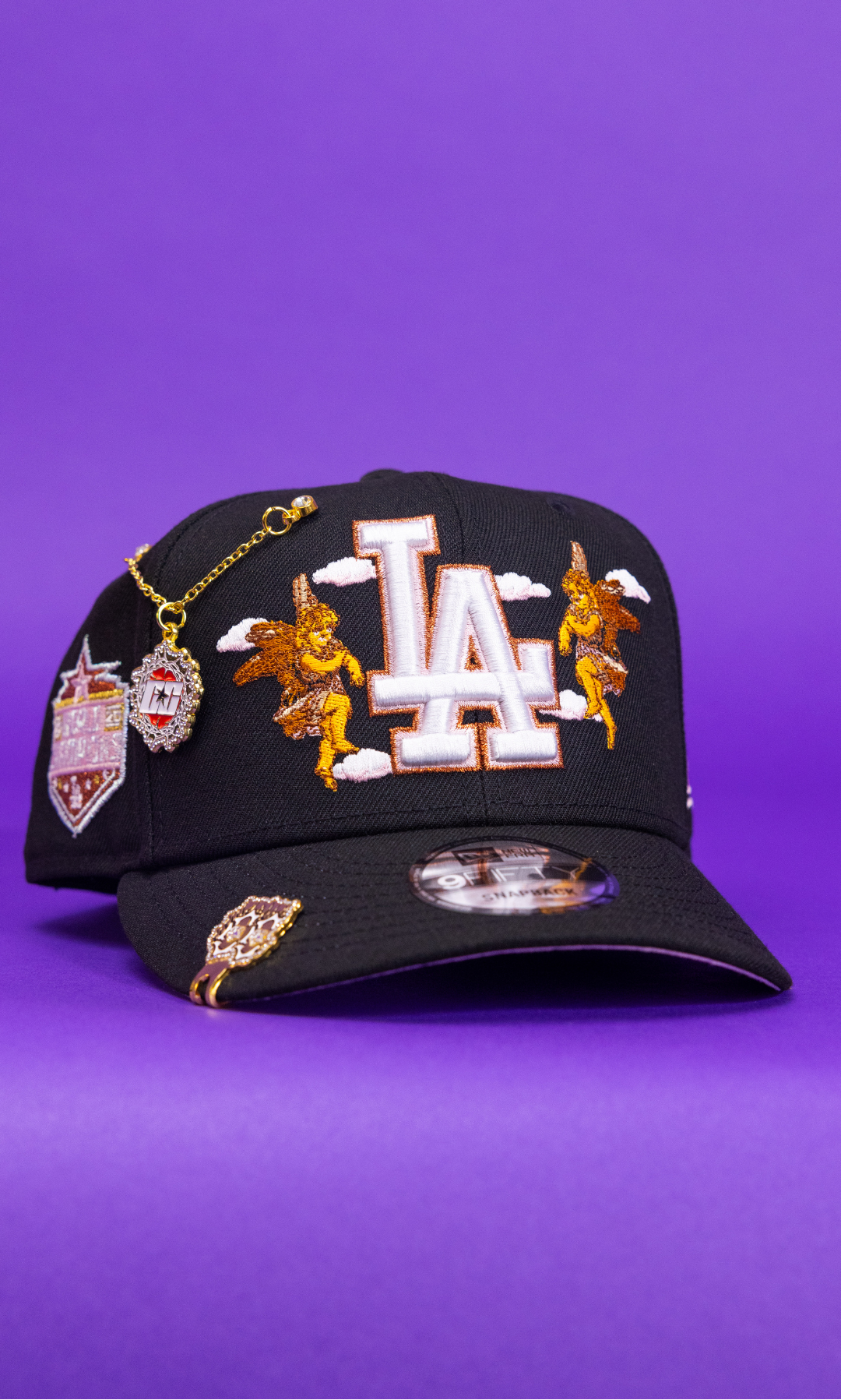New Era Exclusive 9Fifty Black Los Angeles Dodgers Snapback W/ City Of Angels + World Champions Side Patch