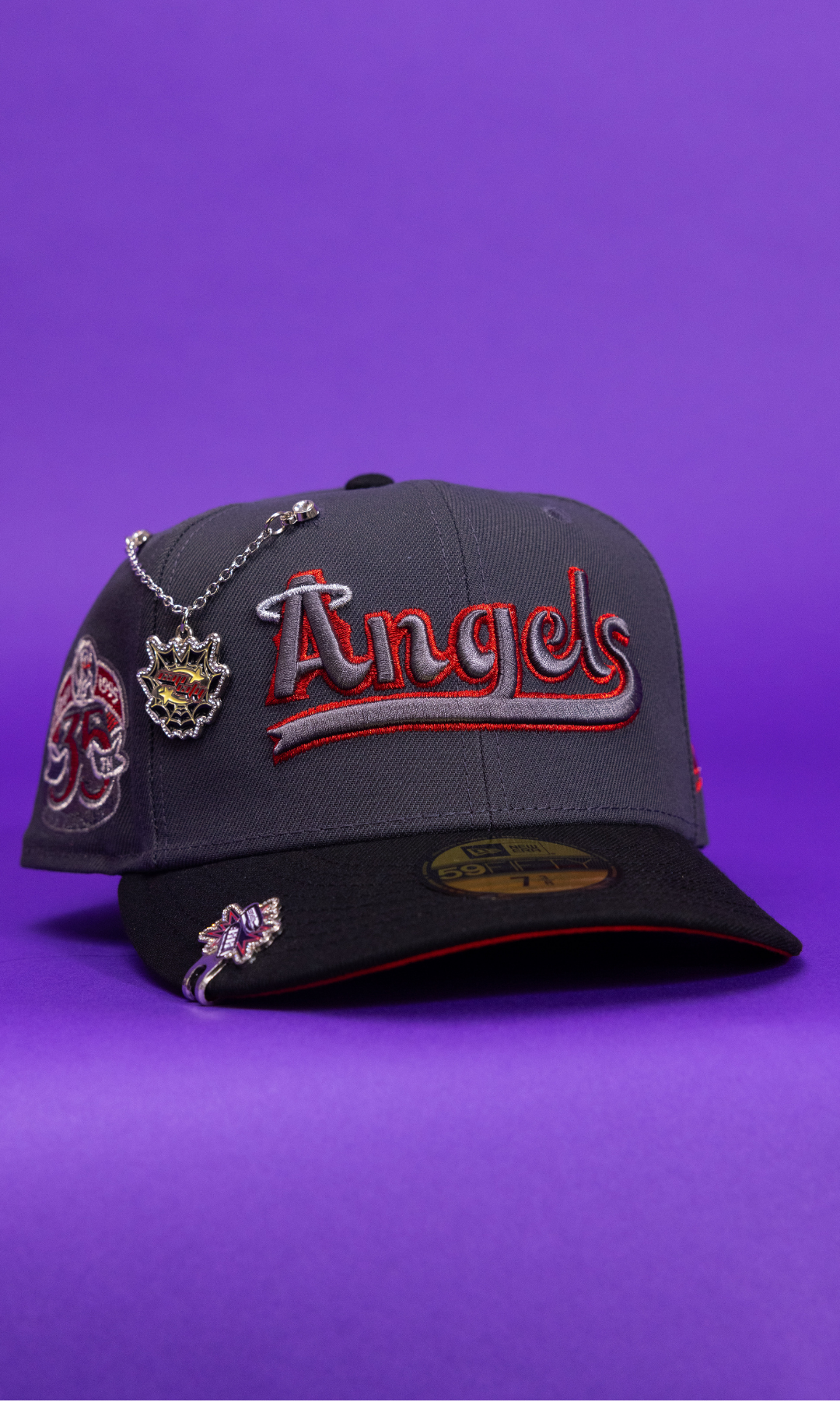 New Era Exclusive 59Fifty Grey/Black Anaheim Angels W/ 35th Anniversary Side Patch