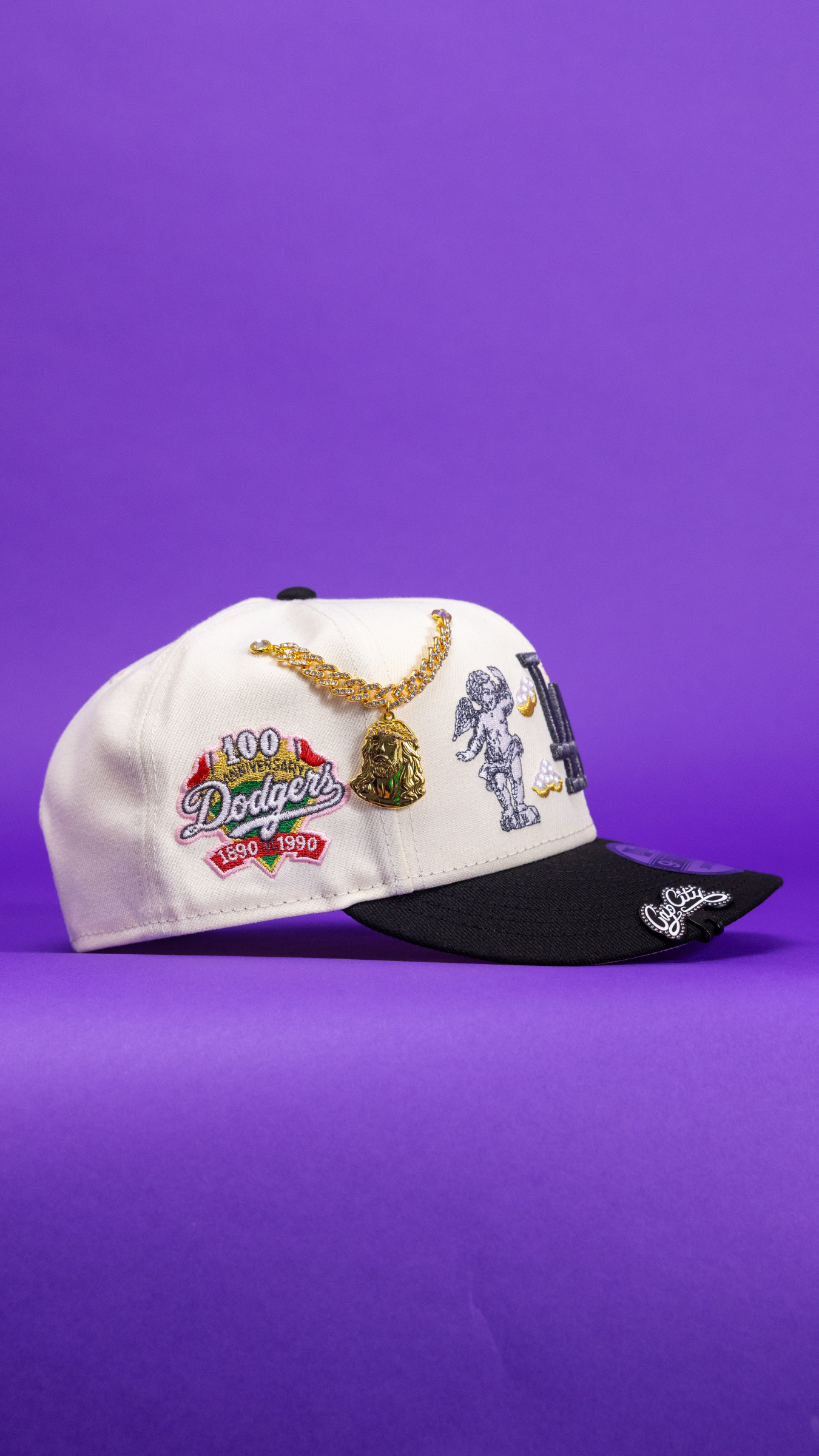New Era Exclusive 9Fifty Chrome/Black Los Angeles Dodgers Snapback W/ Heavenly City + 100th Anniversary Side Patch
