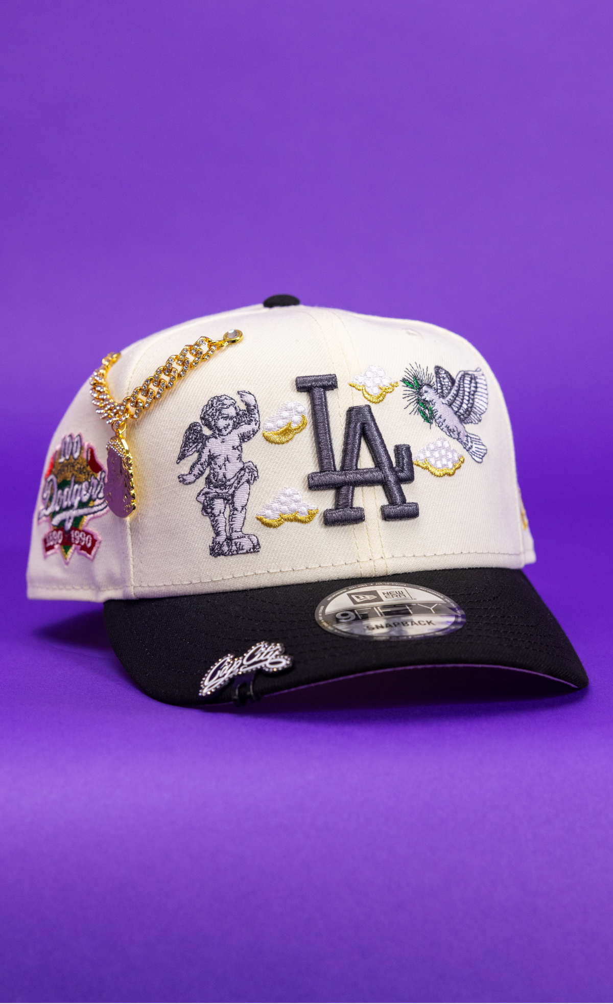 New Era Exclusive 9Fifty Chrome/Black Los Angeles Dodgers Snapback W/ Heavenly City + 100th Anniversary Side Patch