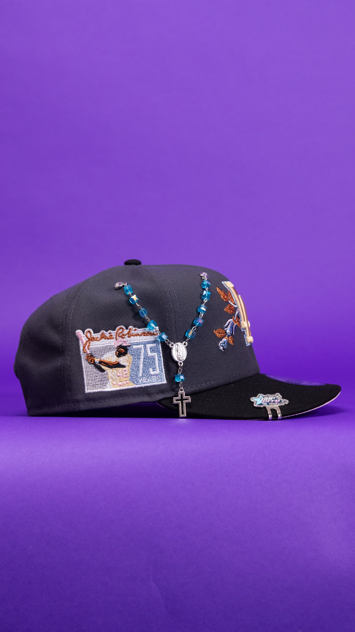 New Era Exclusive 9FIfty Grey/Black Los Angeles Dodgers Snapback W/ Rose + Jackie Robinson Side Patch