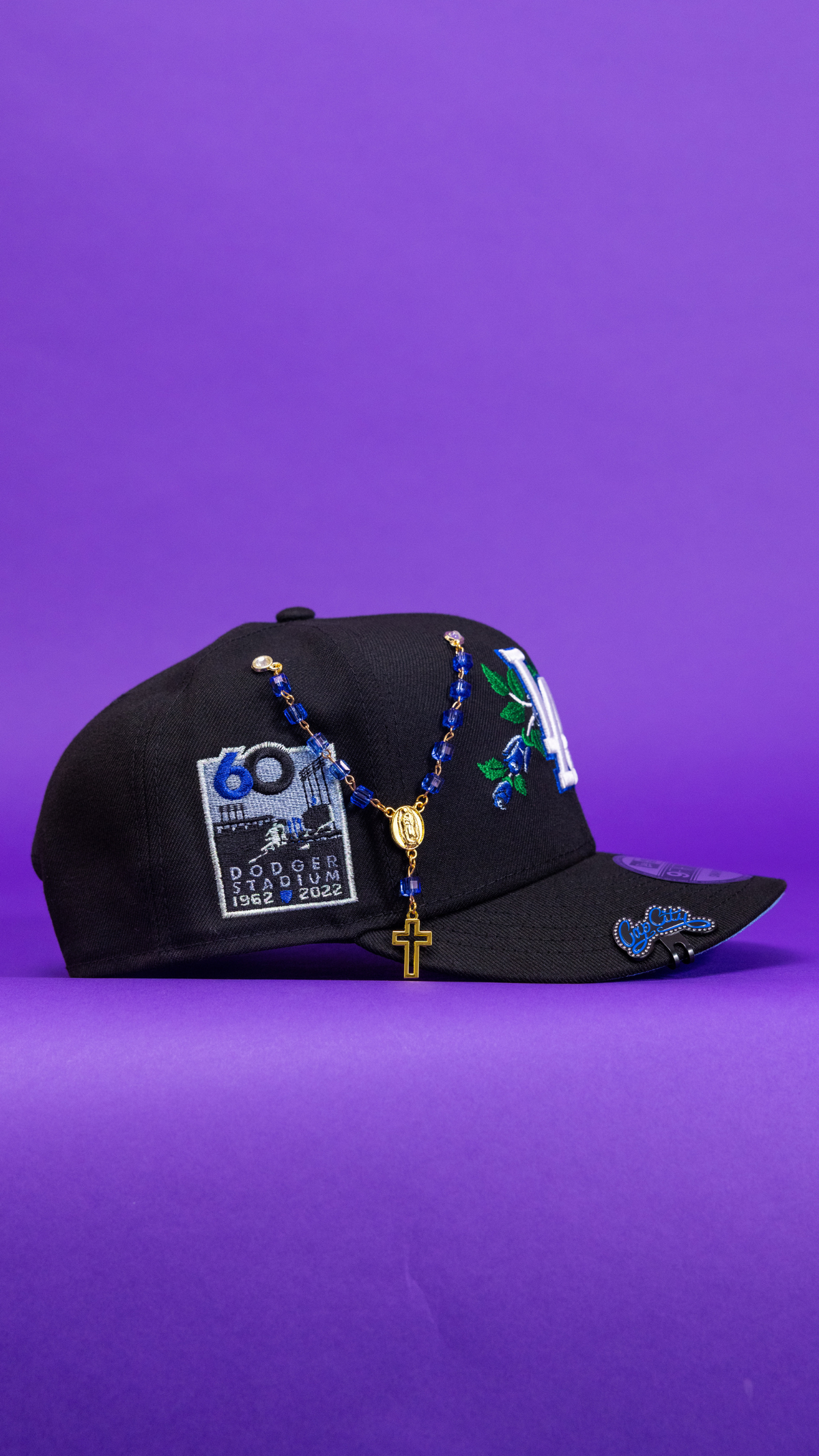 New Era Exclusive 9Fifty Black Los Angeles Dodgers Snapback W/ Blooming Rose + Dodger Stadium Side Patch