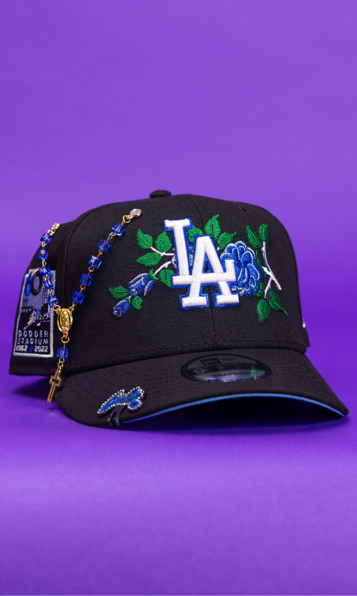 New Era Exclusive 9Fifty Black Los Angeles Dodgers Snapback W/ Blooming Rose + Dodger Stadium Side Patch