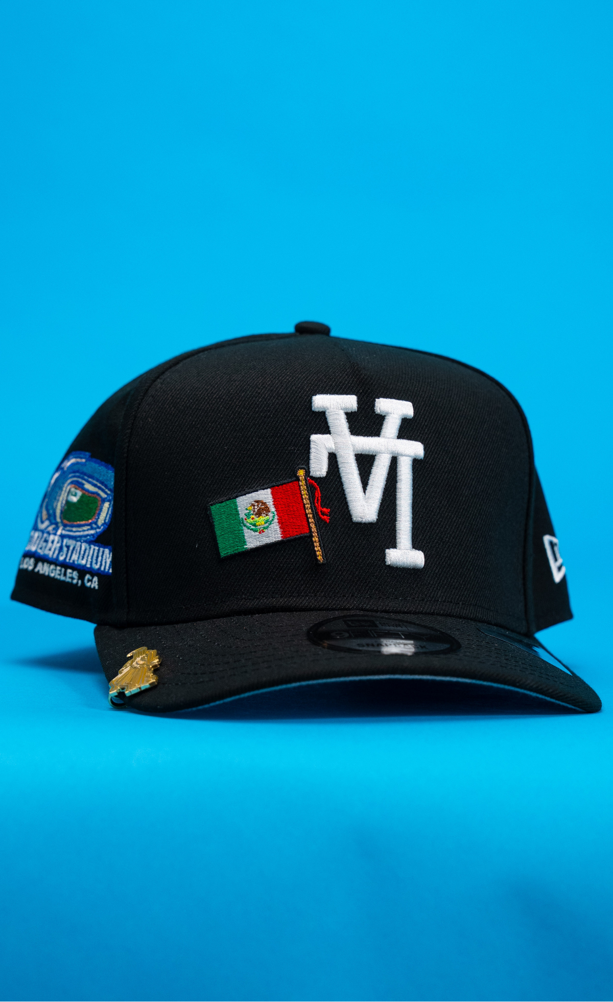 New Era 9Fifty A-Frame Black Upside Down Los Angeles Dodgers Snapback W/ Mexican Flag + Dodger Stadium Side Patch