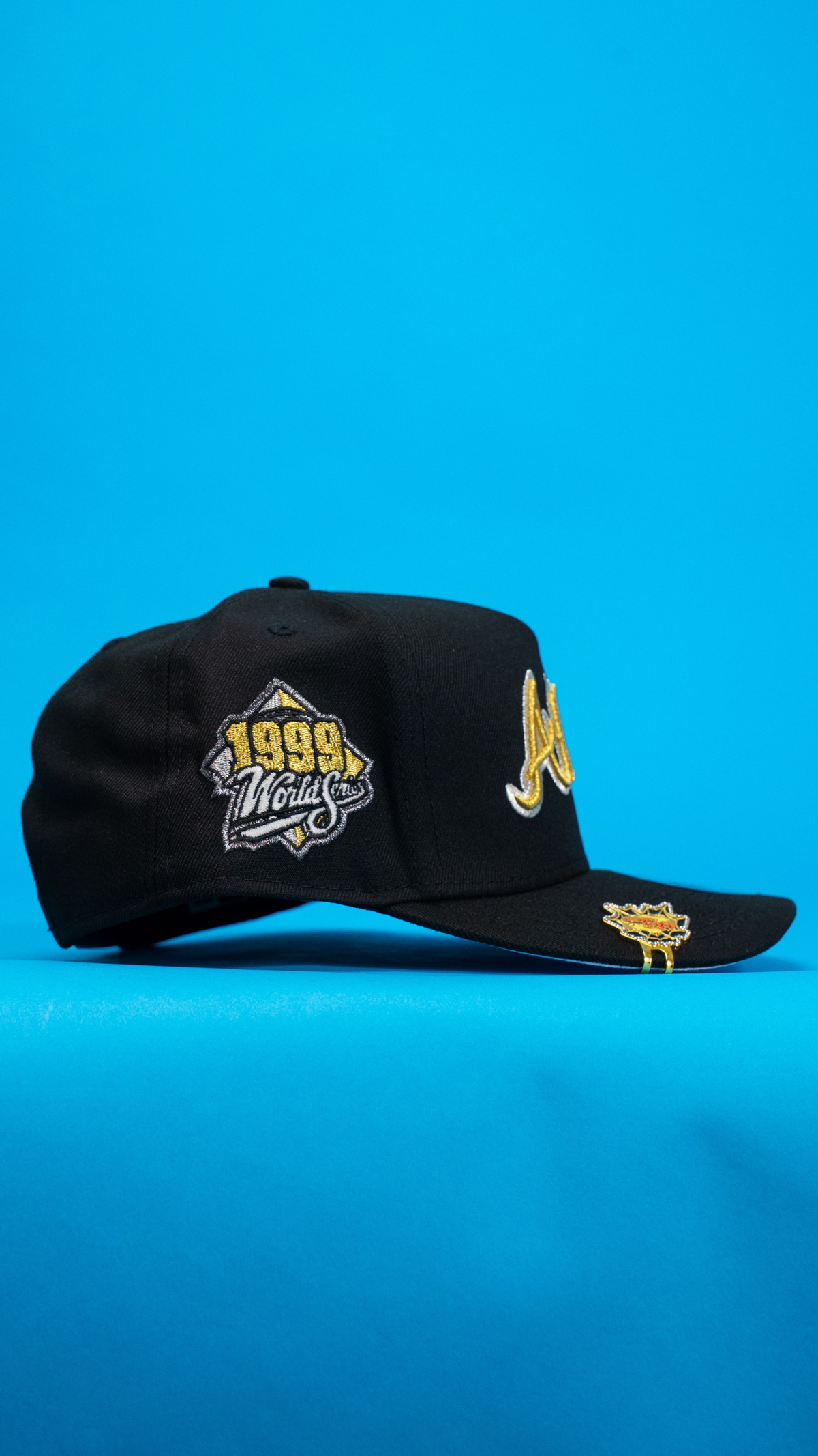 New Era 9Fifty A-Frame Black Atlanta Braves Script Snapback W/ 1999 World Series Side Patch