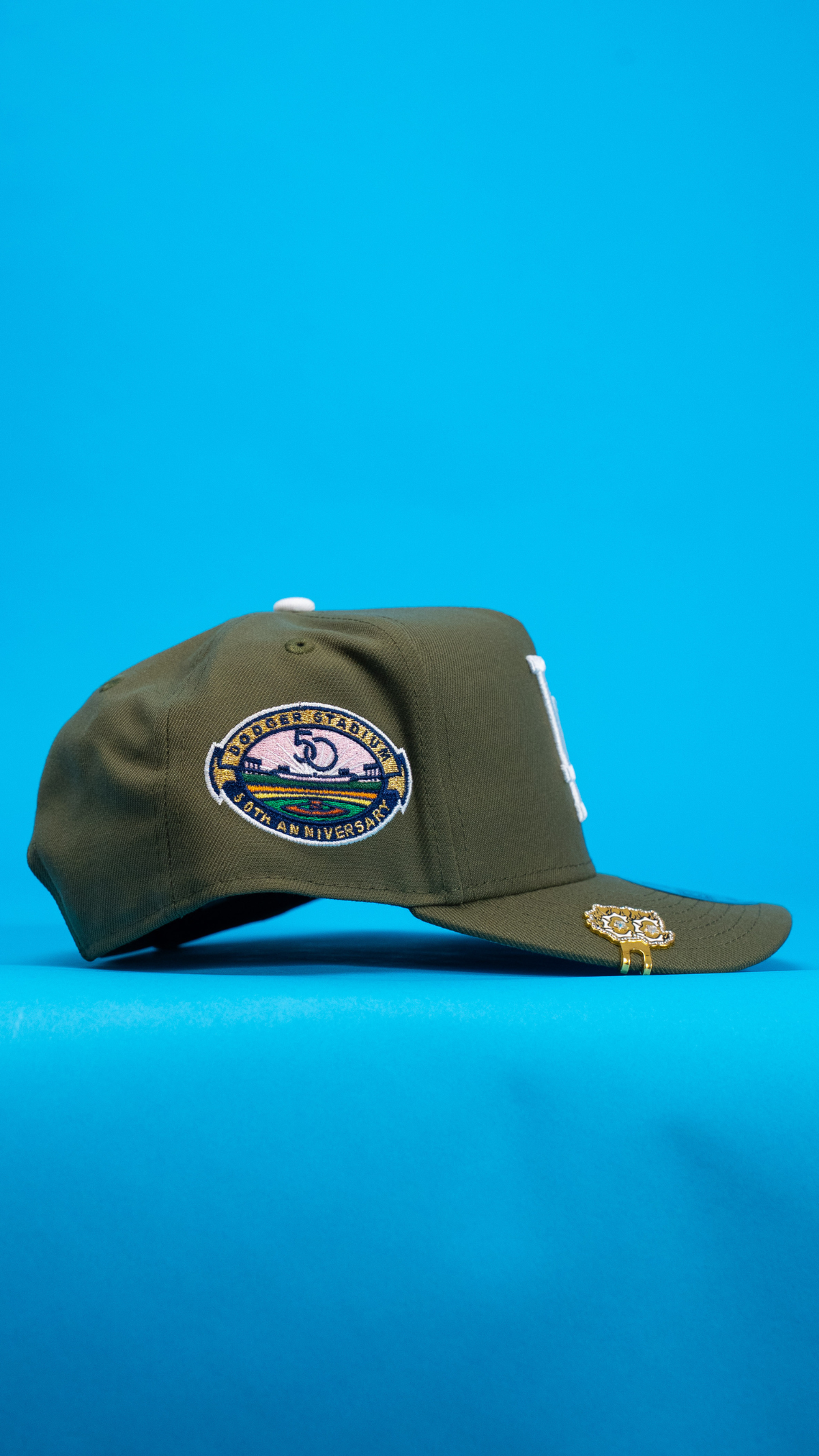 New Era 9Fifty A-Frame Olive Los Angeles Dodgers Snapback W/ Heart + 50th Anniversary Side Patch