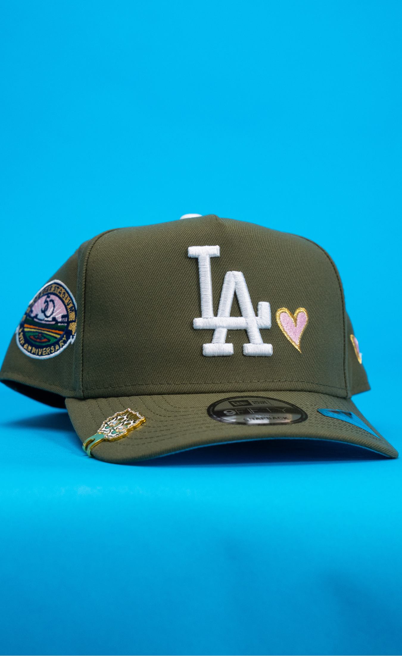 New Era 9Fifty A-Frame Olive Los Angeles Dodgers Snapback W/ Heart + 50th Anniversary Side Patch