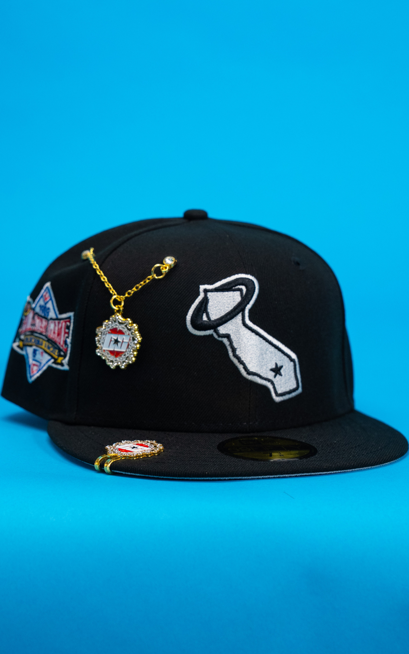 New Era Exclusive 59Fifty Black Anaheim Angels W/ "Cali State Logo" + 1989 All Star Game Side Patch