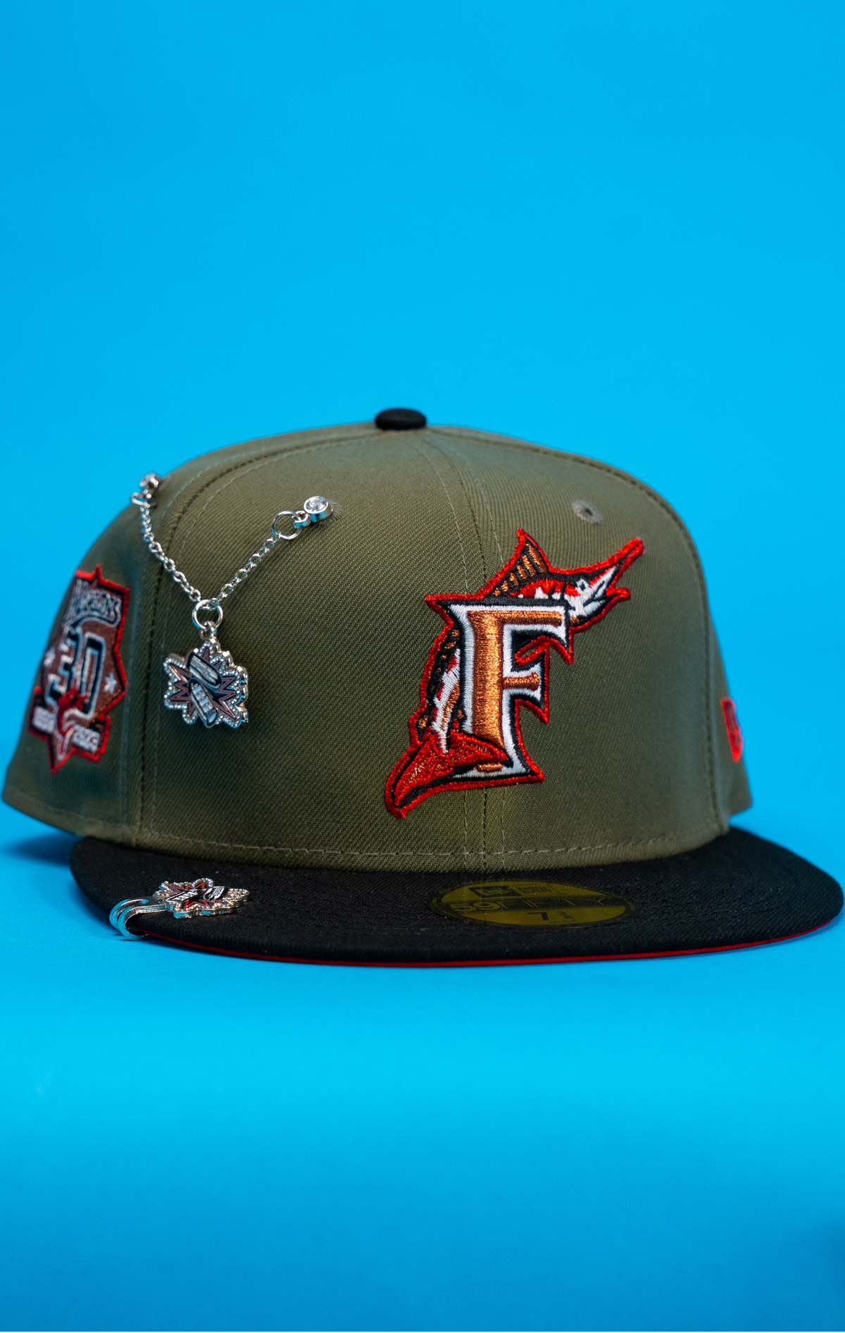 New Era Exclusive 59Fifty Olive/Black Miami Marlins W/ 30th Anniversary Side Patch