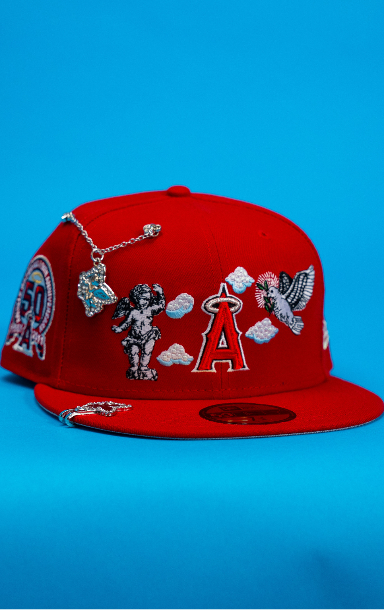 New Era Exclusive 59Fifty Red Anaheim Angels "Heavenly City" W/ 50th Anniversary Side Patch