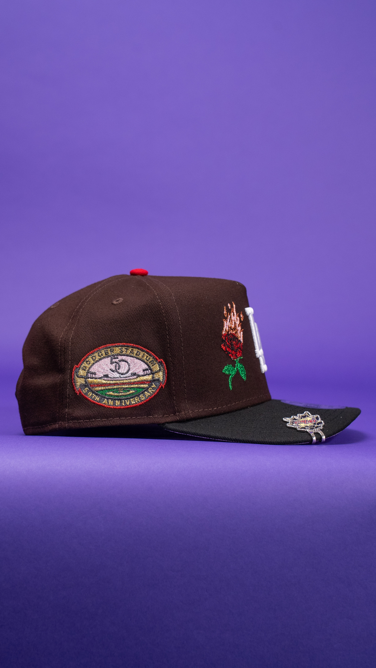 New Era 9Fifty A-Frame Dark Brown Los Angeles Dodgers W/ Burnt Roses + 50th Anniversary Side Patch