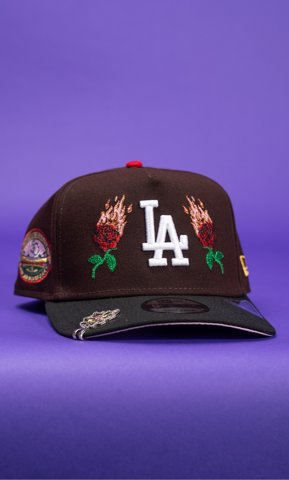 New Era 9Fifty A-Frame Dark Brown Los Angeles Dodgers W/ Burnt Roses + 50th Anniversary Side Patch