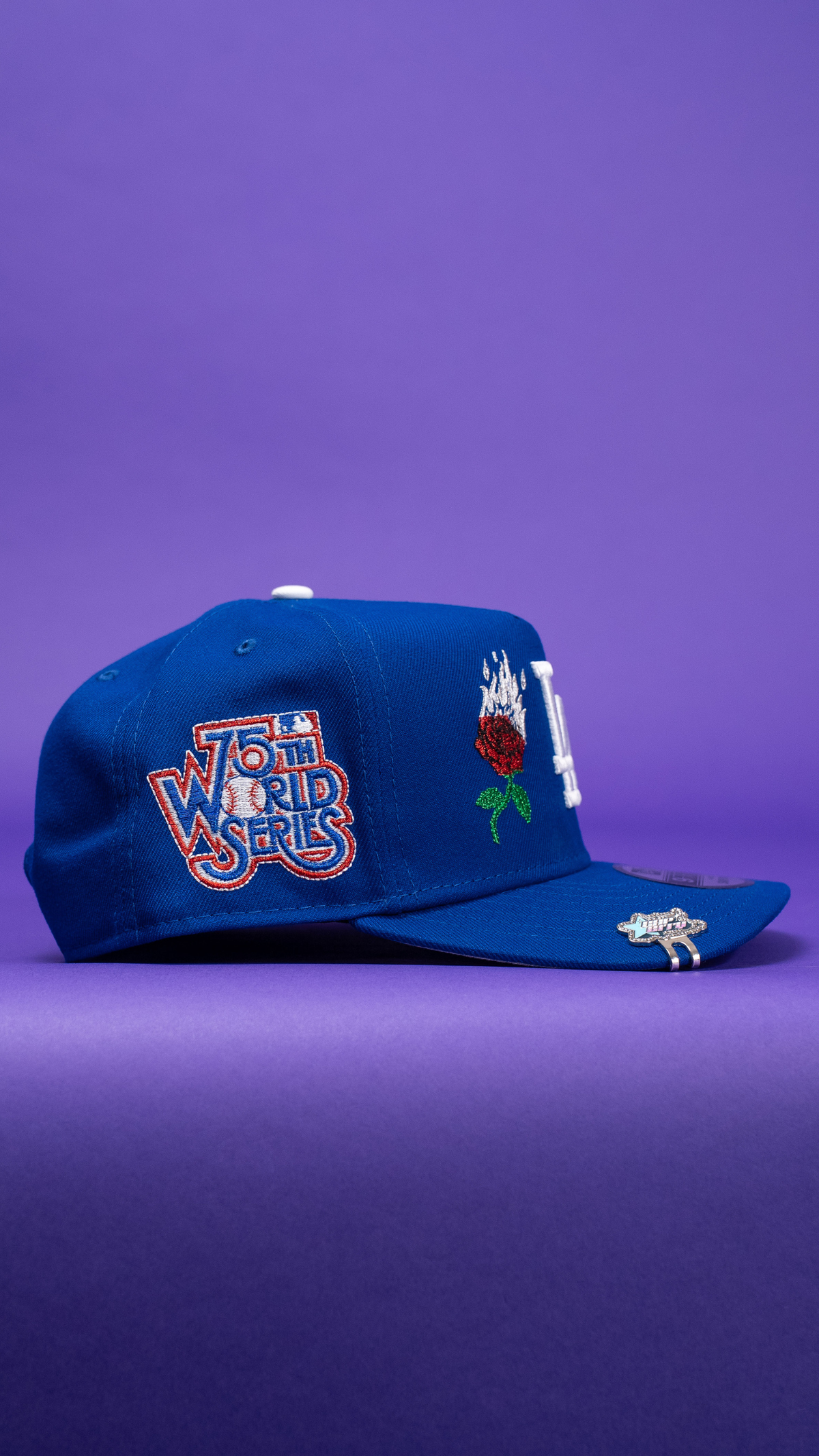 New Era 9Fifty A-Frame Blue Los Angeles Dodgers W/ Burnt Roses + 75th World Series Side Patch