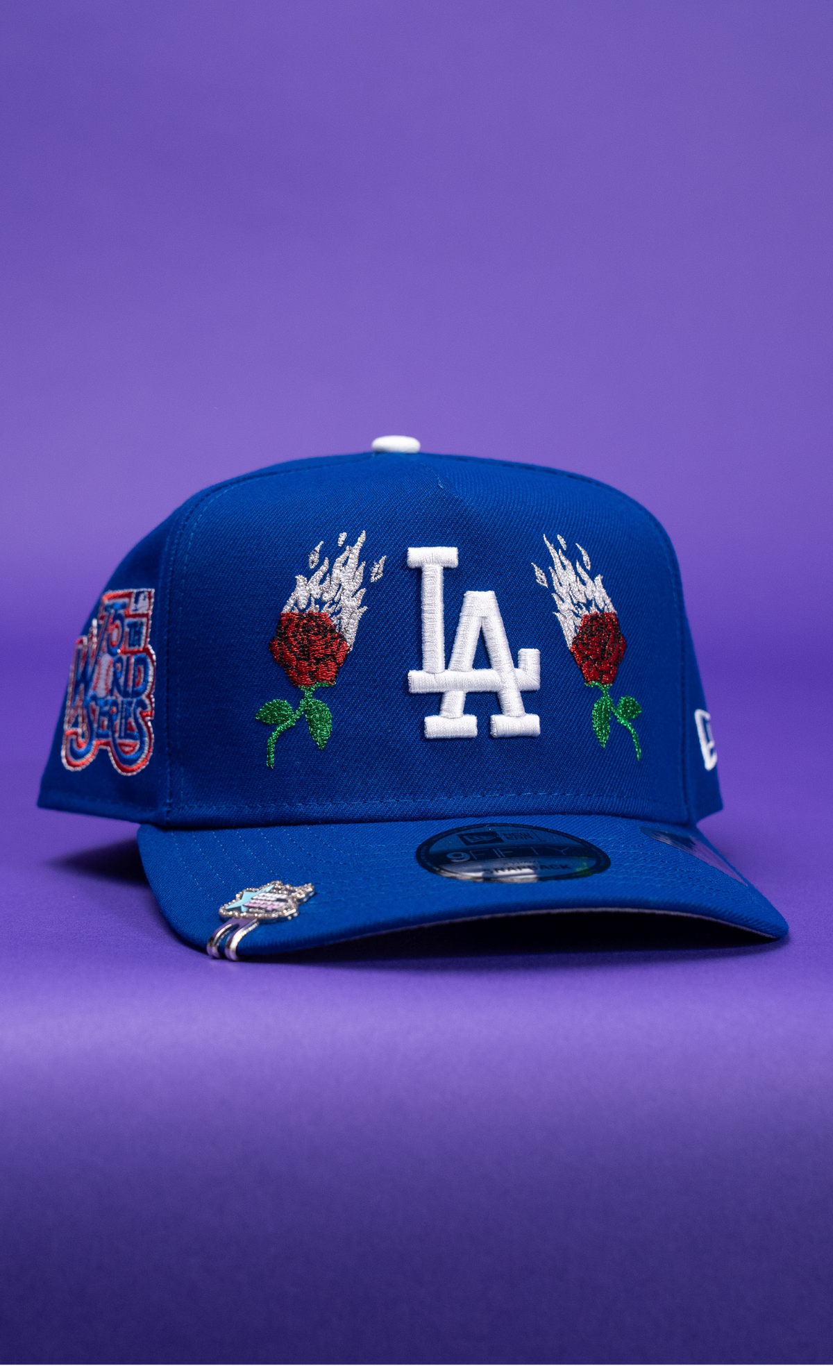 New Era 9Fifty A-Frame Blue Los Angeles Dodgers W/ Burnt Roses + 75th World Series Side Patch