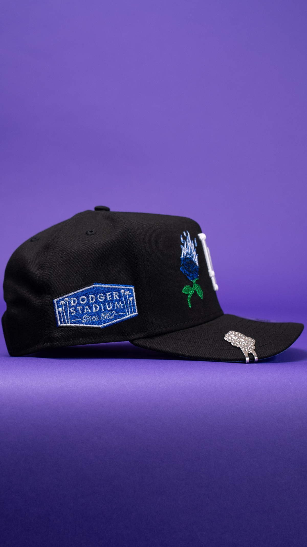 New Era 9Fifty A-Frame Black Los Angeles Dodgers W/ Burnt Roses + Dodger Stadium Side Patch