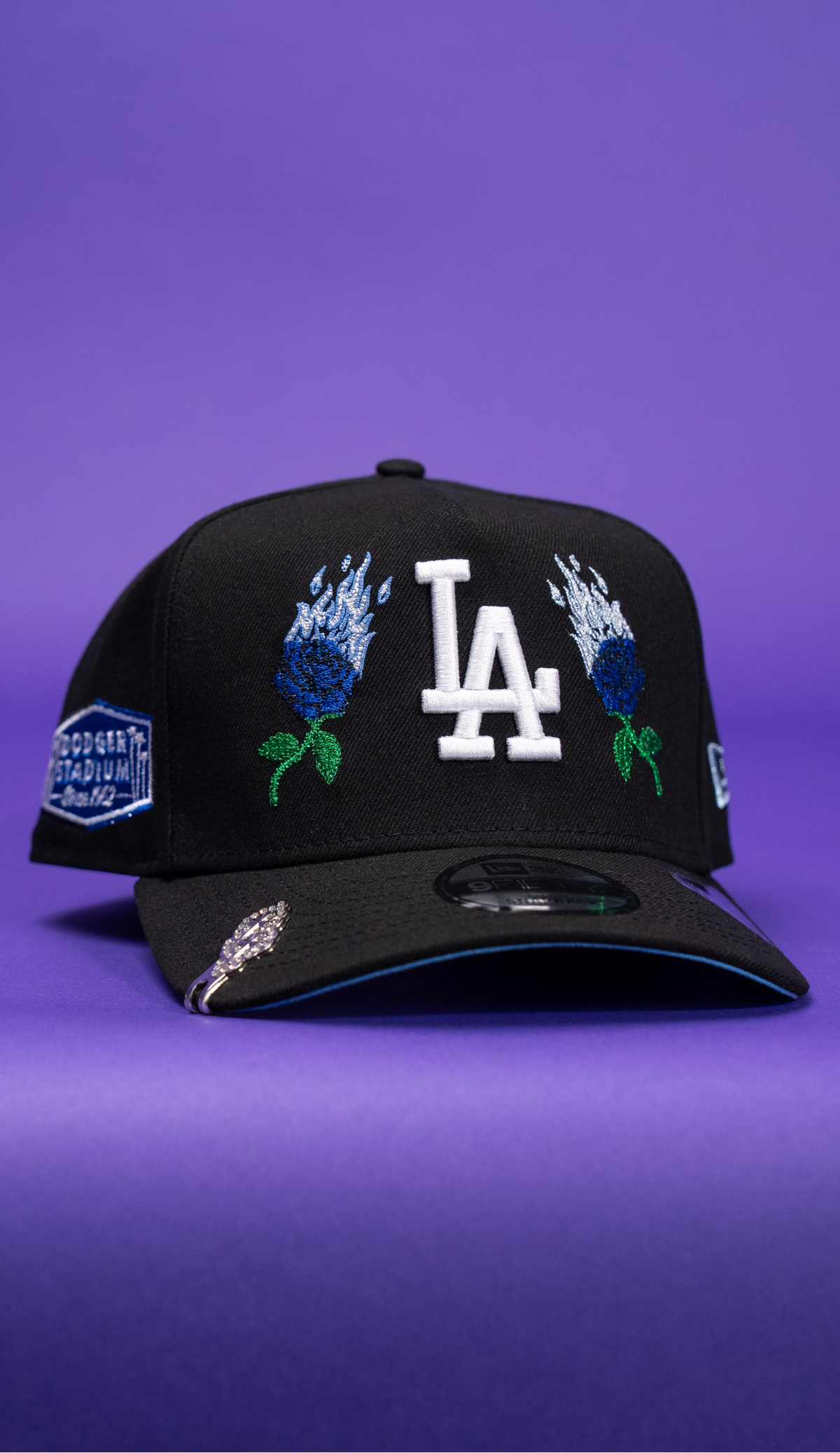 New Era 9Fifty A-Frame Black Los Angeles Dodgers W/ Burnt Roses + Dodger Stadium Side Patch