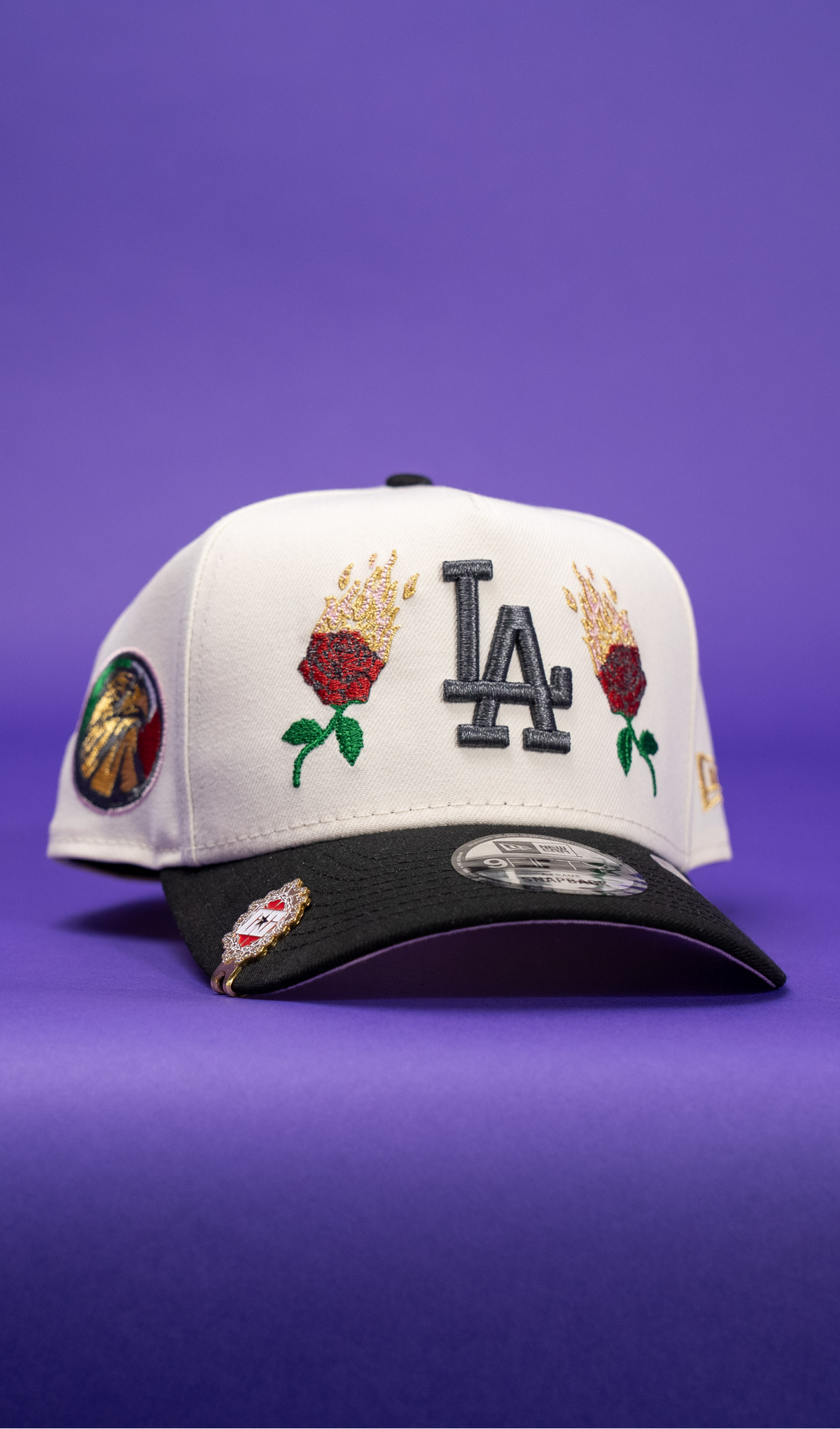 New Era 9Fifty A-Frame Chrome/Black Los Angeles Dodgers W/ Burnt Roses + Side Patch