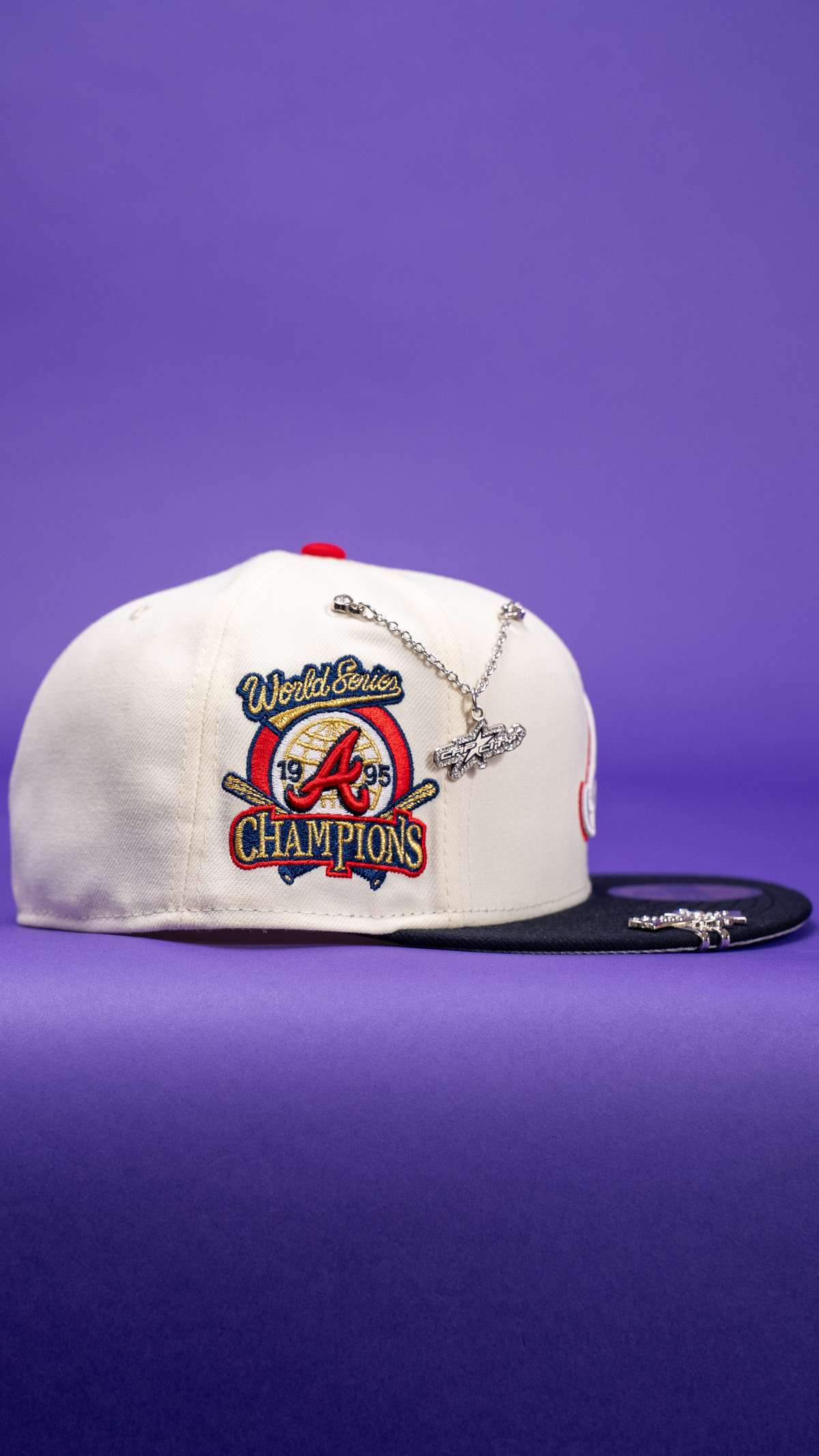 New Era Exclusive 59Fifty Chrome/Navy Atlanta Braves W/ World Series Champions Side Patch