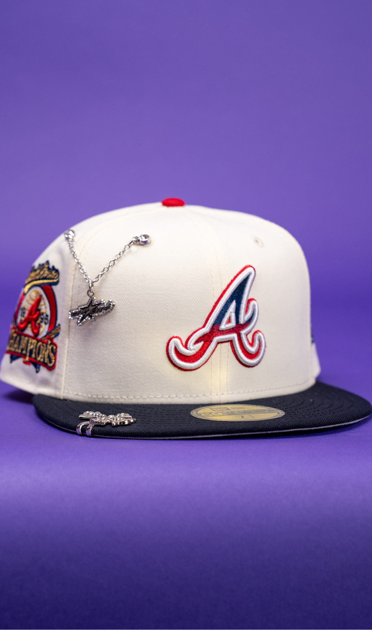 New Era Exclusive 59Fifty Chrome/Navy Atlanta Braves W/ World Series Champions Side Patch