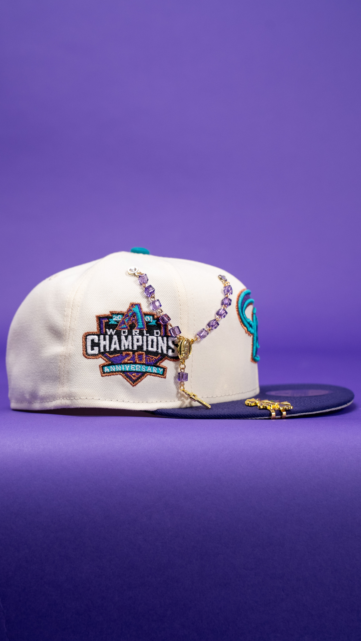 New Era Exclusive 59Fifty Chrome/Purple Arizona Diamondbacks W/ World Champions Side Patch