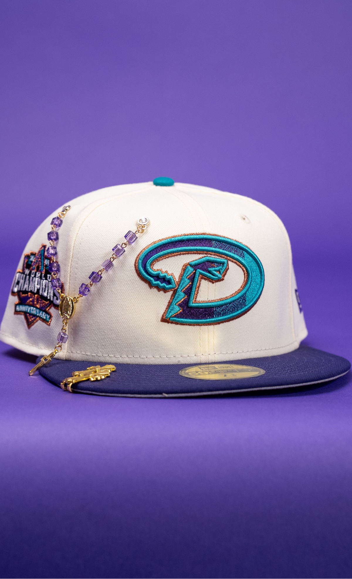 New Era Exclusive 59Fifty Chrome/Purple Arizona Diamondbacks W/ World Champions Side Patch