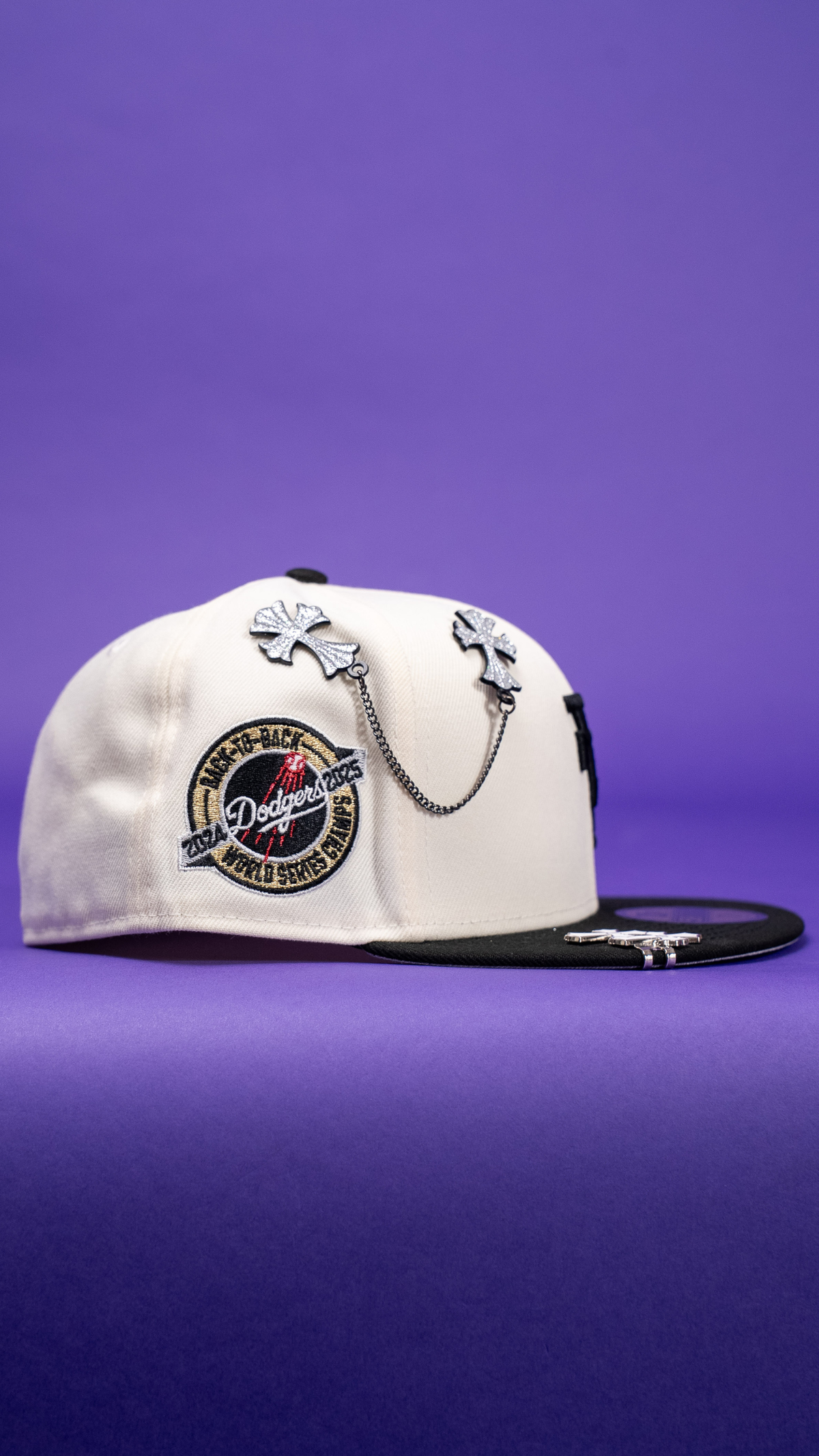 New Era Exclusive 59Fifty Chrome/Black Upside Down Los Angeles Dodgers W/ World Series Champs Side Patch