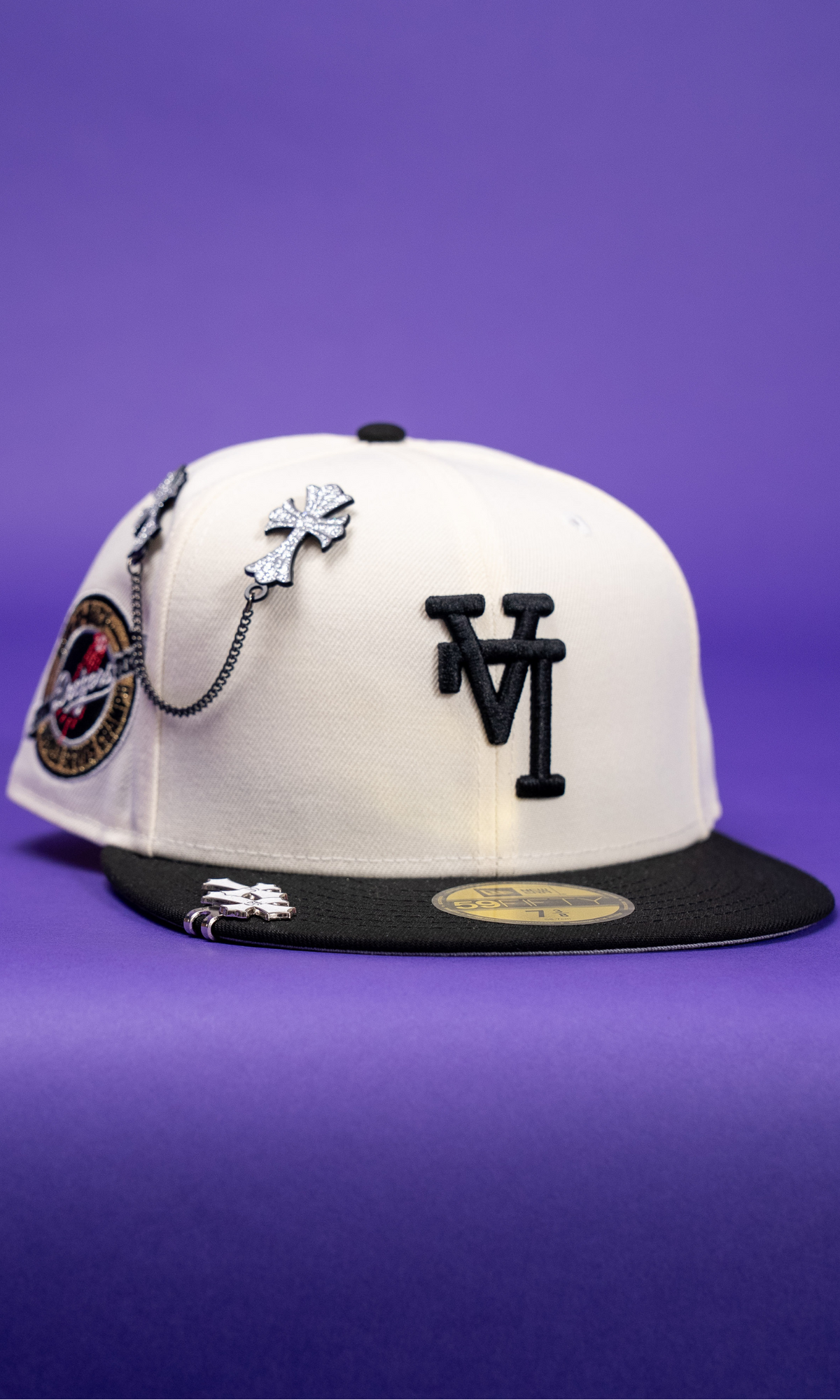 New Era Exclusive 59Fifty Chrome/Black Upside Down Los Angeles Dodgers W/ World Series Champs Side Patch
