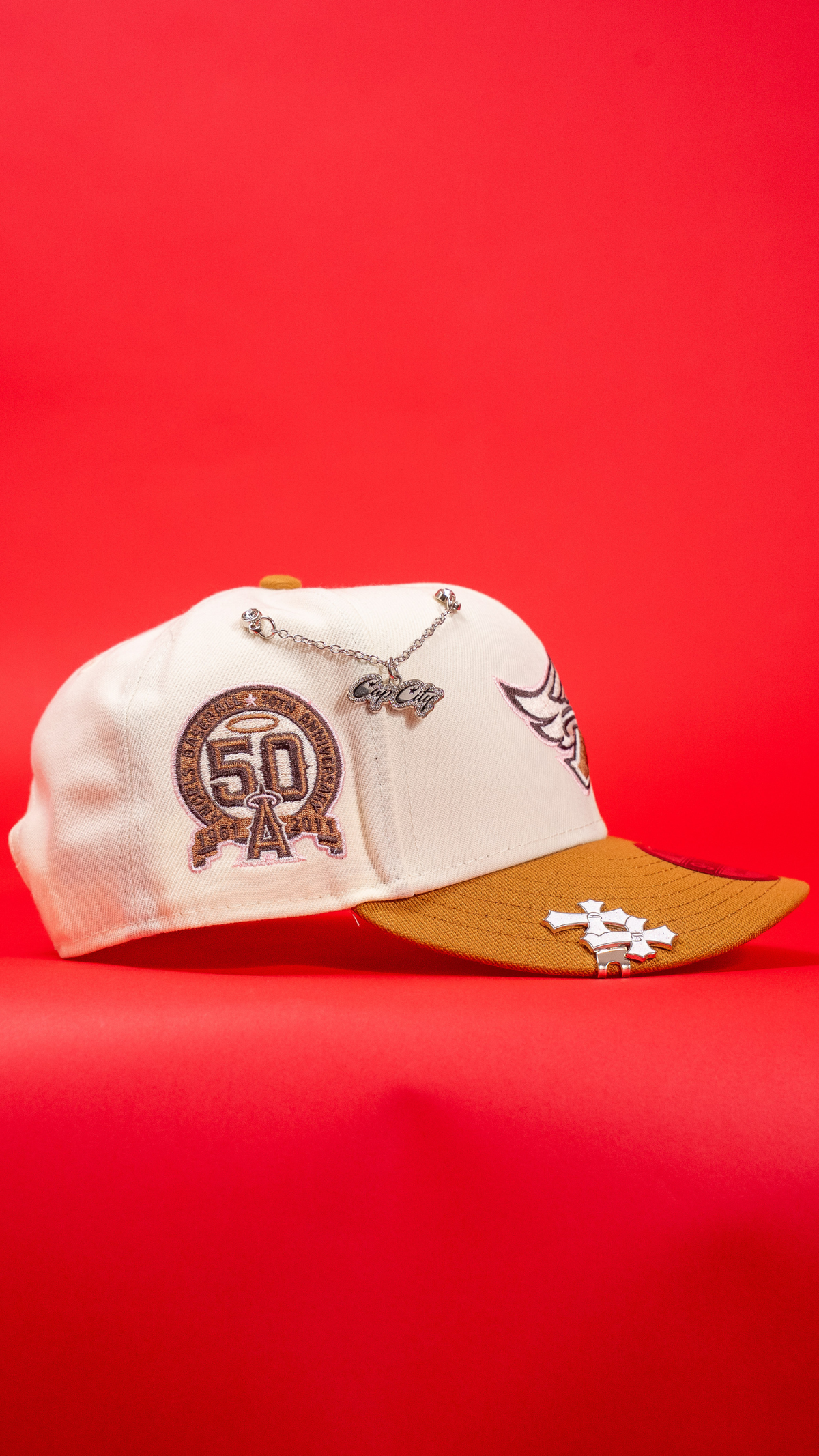 New Era Exclusive 9Fifty Chrome/Khaki Anaheim Angels Snapback W/ 50th Anniversary Side Patch