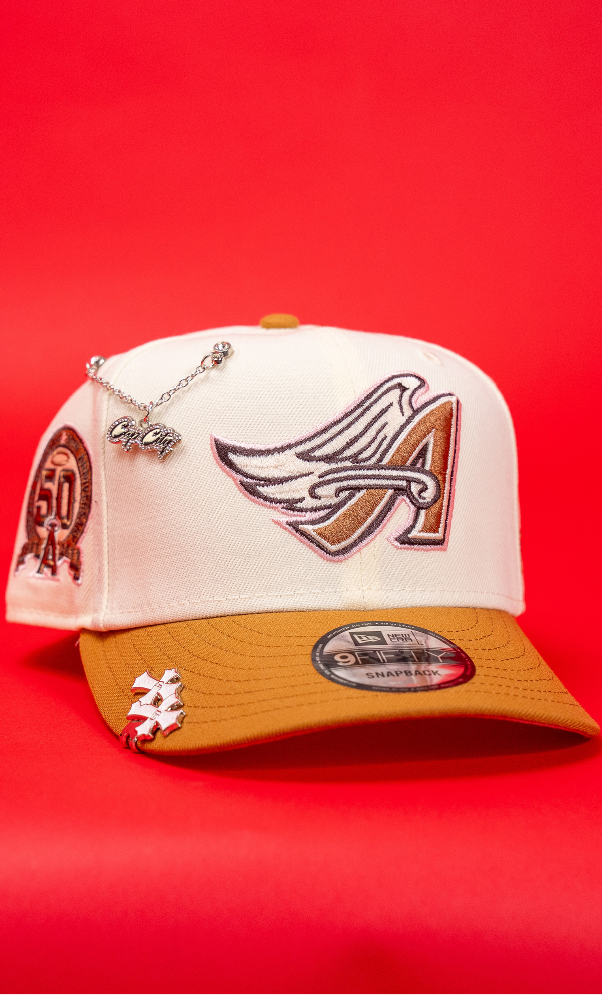 New Era Exclusive 9Fifty Chrome/Khaki Anaheim Angels Snapback W/ 50th Anniversary Side Patch