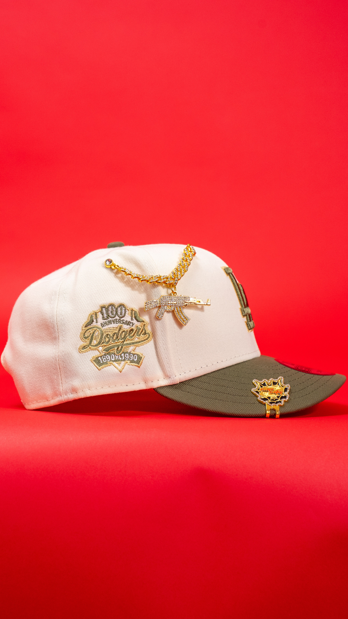 New Era Exclusive 9Fifty Chrome/Olive Los Angeles Dodgers Snapback W/ 100th Anniversary Side Patch