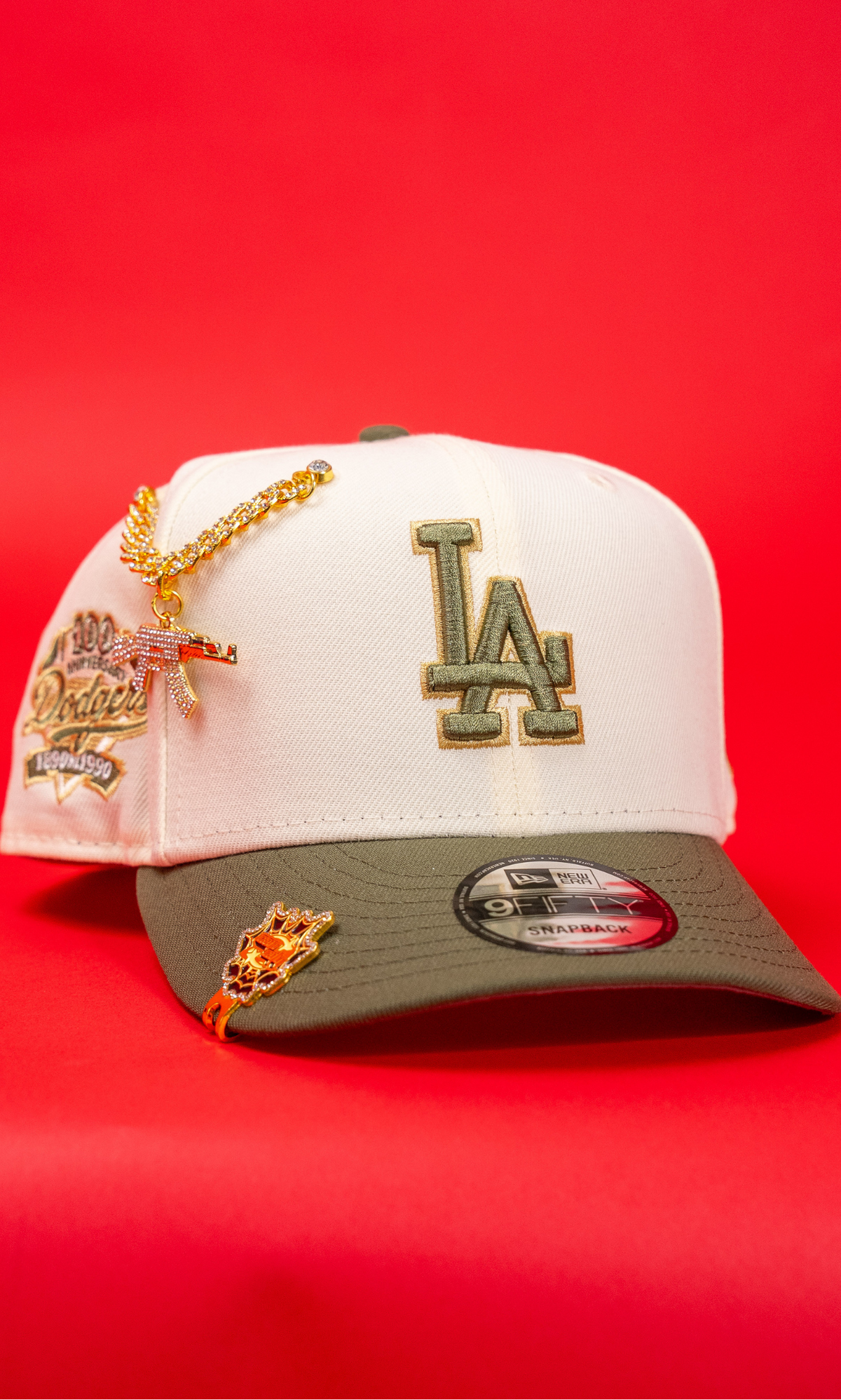 New Era Exclusive 9Fifty Chrome/Olive Los Angeles Dodgers Snapback W/ 100th Anniversary Side Patch