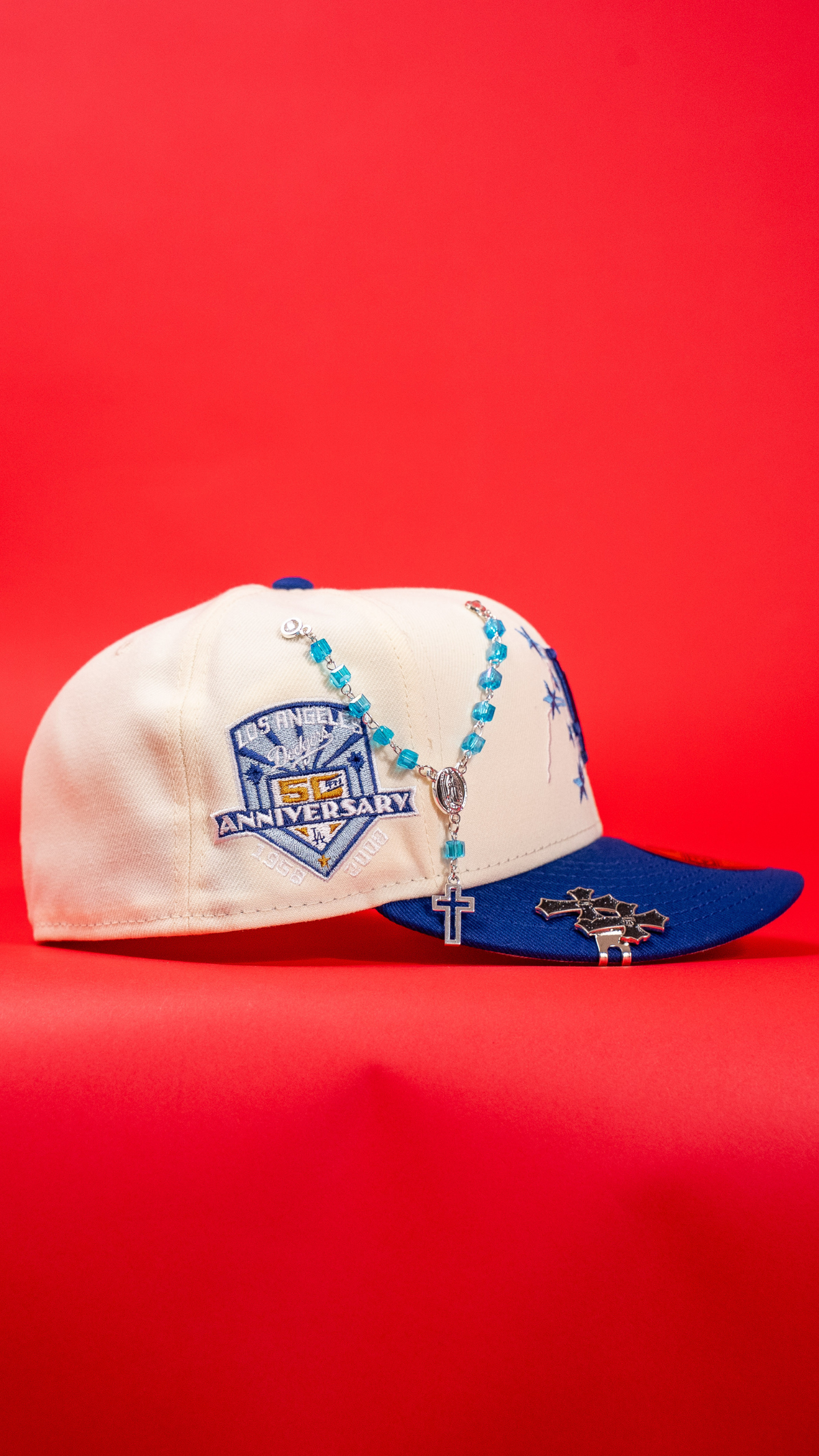 New Era Exclusive 59Fifty Chrome/Blue Los Angeles Dodgers W/ Embroidery + 50th Anniversary Side Patch