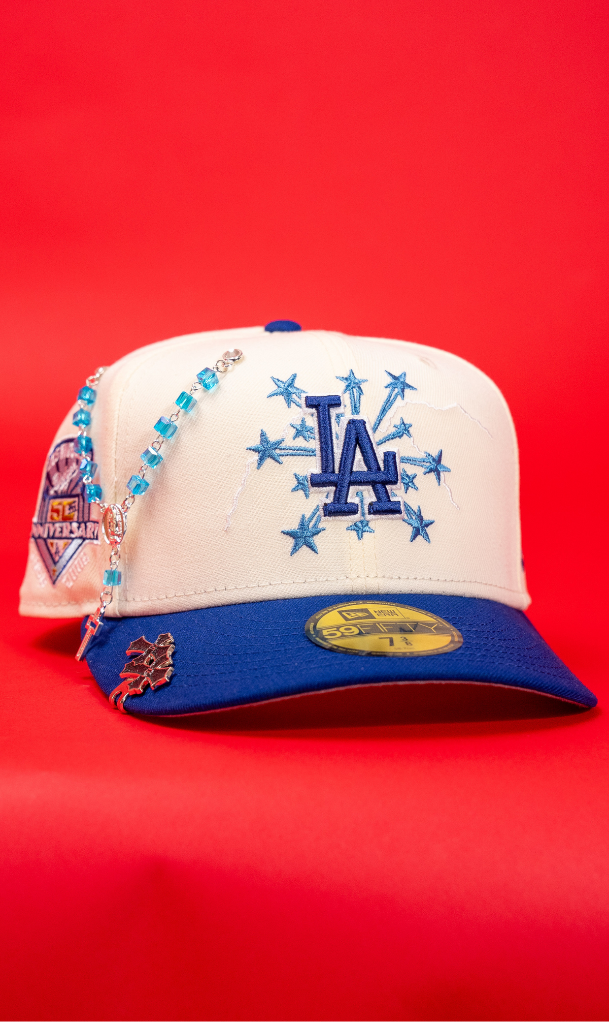 New Era Exclusive 59Fifty Chrome/Blue Los Angeles Dodgers W/ Embroidery + 50th Anniversary Side Patch