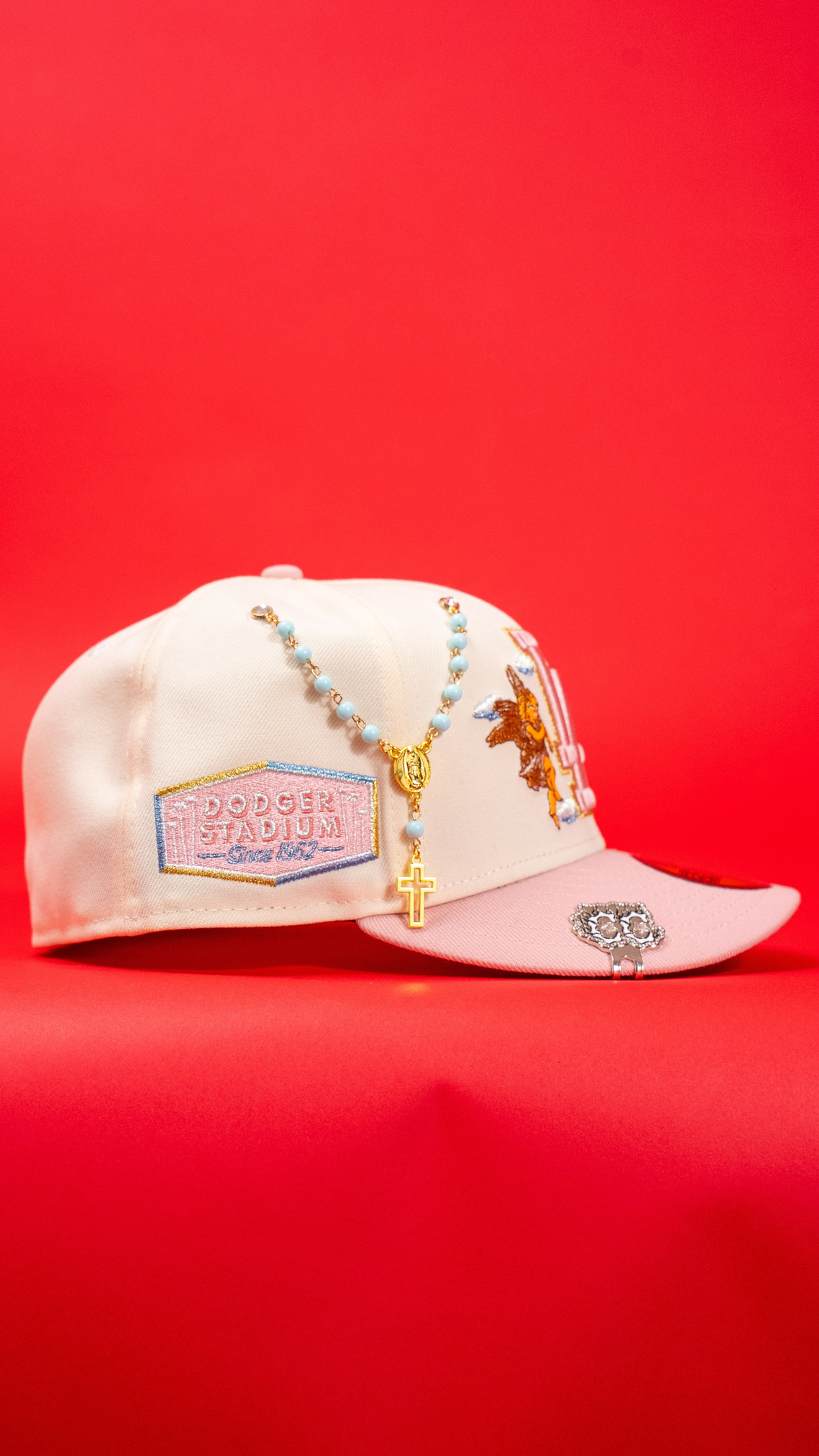 New Era Exclusive 59Fifty Chrome/Pink Los Angeles Dodgers "City of Angels" W/ Dodger Stadium Side Patch
