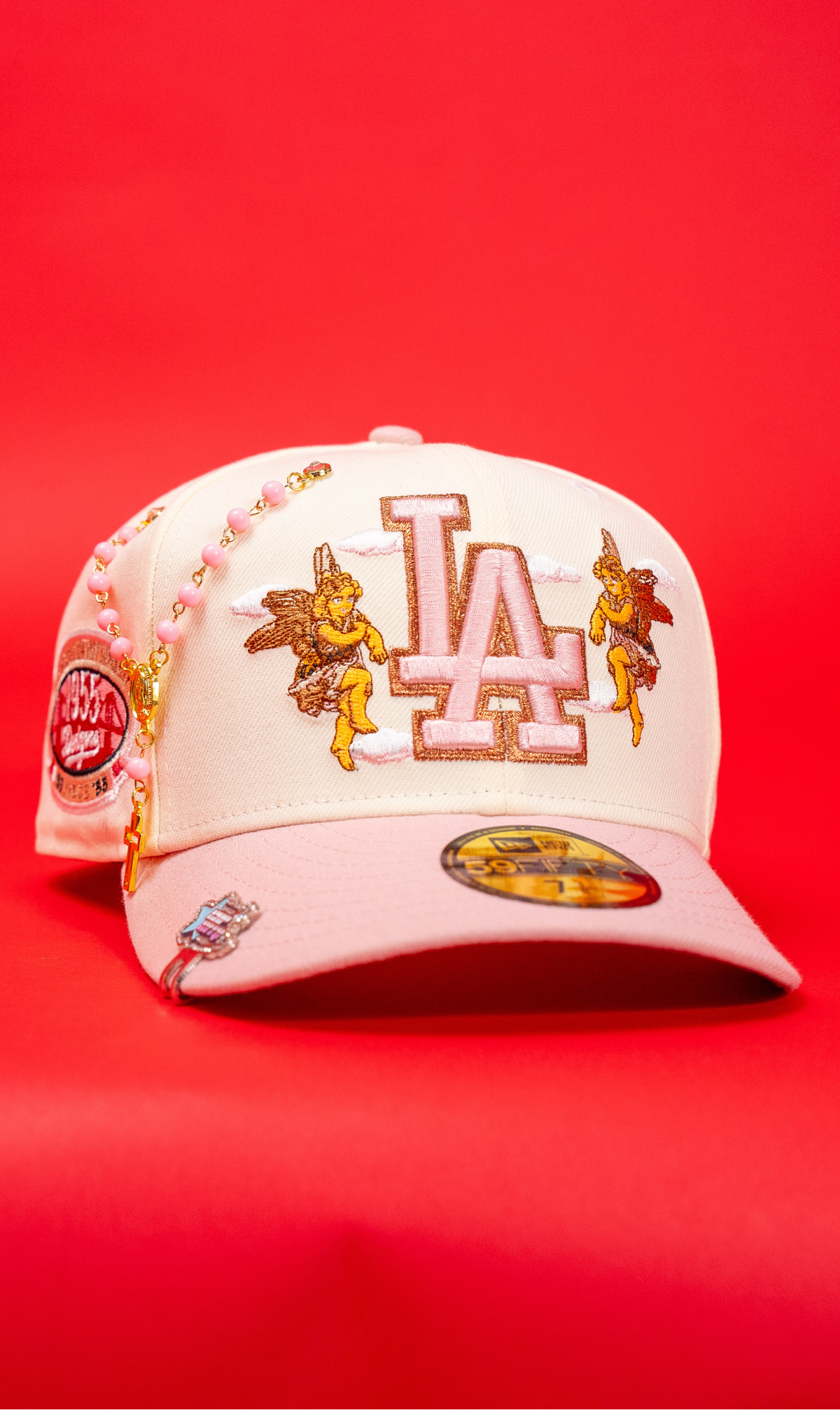 New Era Exclusive 59Fifty Chrome/Pink Los Angeles Dodgers "City of Angels" W/ 1st World Championship Side Patch