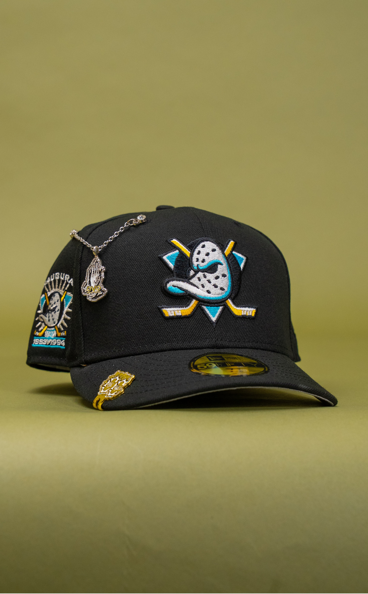 New Era Exclusive 59Fifty Black Anaheim Ducks W/ Inaugural Season Side Patch