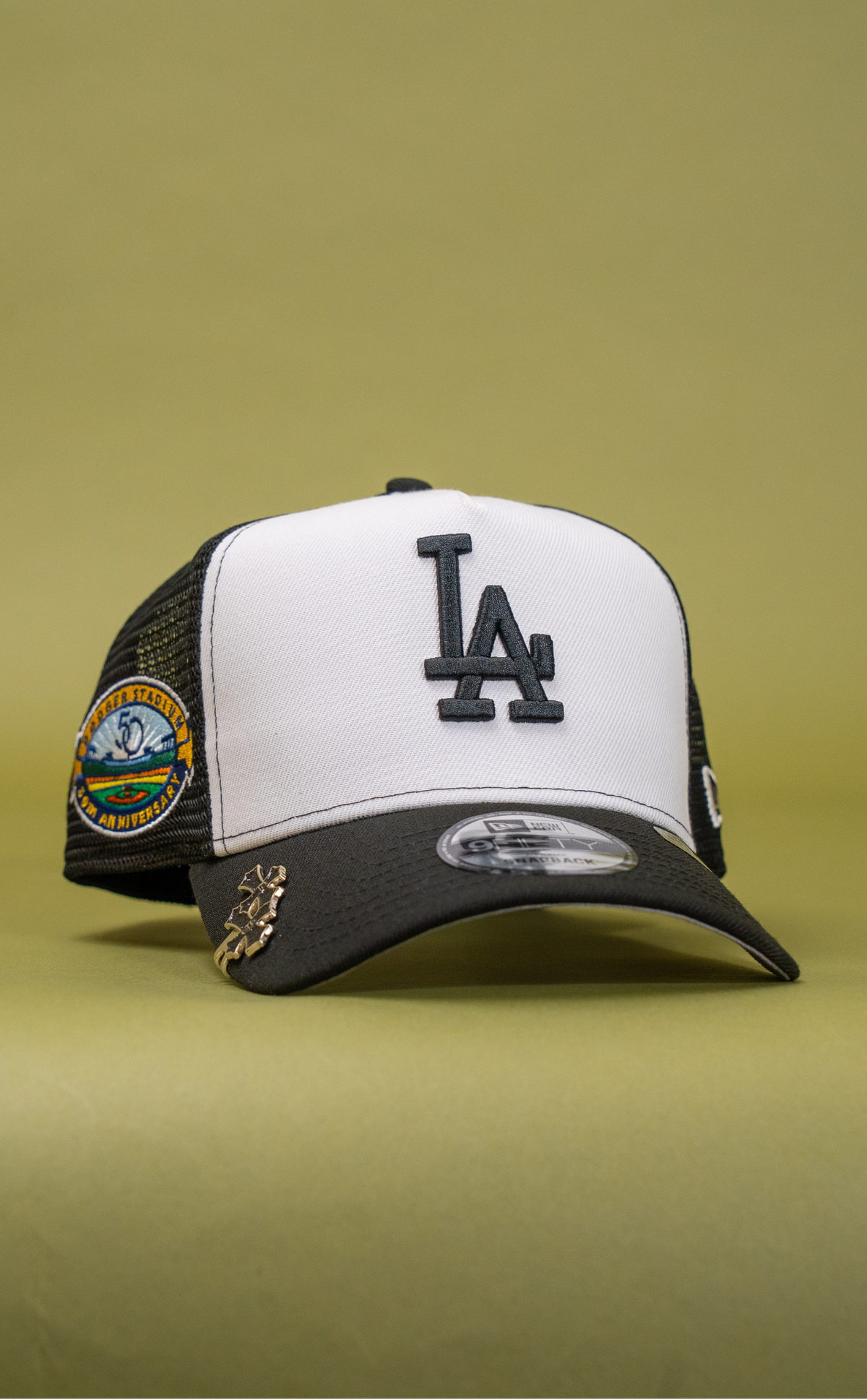 New Era 9Fifty A-Frame Pearl White Los Angeles Dodgers Meshback W/ 50th Anniversary Side Patch