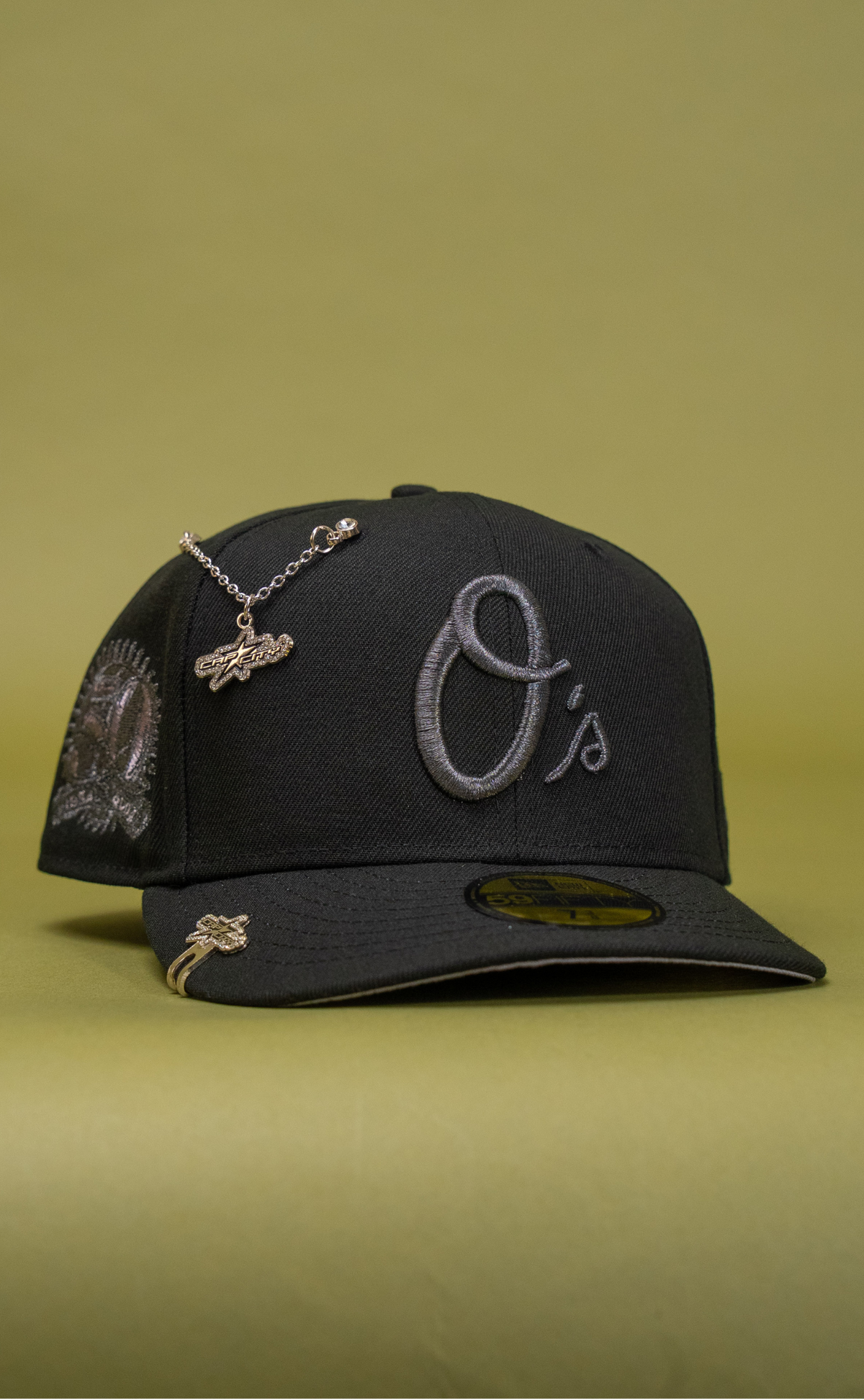 New Era Exclusive 59Fifty Blacked Out Baltimore Orioles W/ 50th Anniversary Side Patch