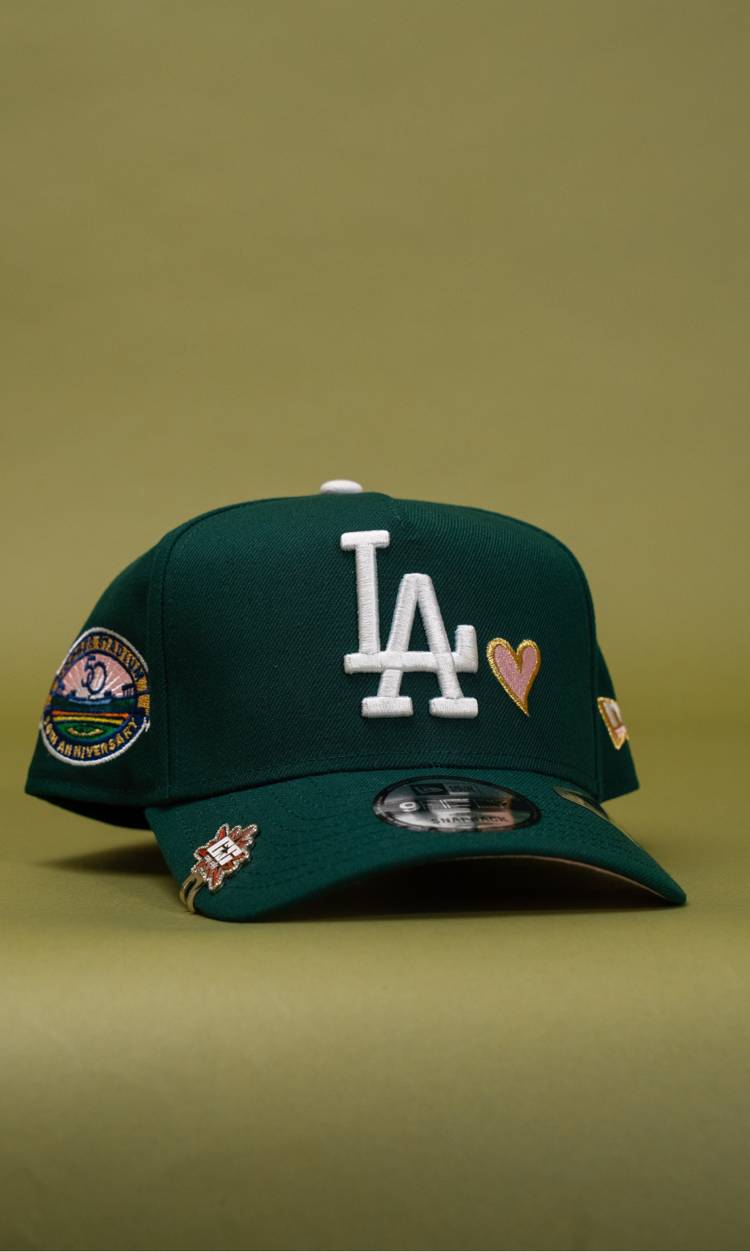 New Era 9Fifty A-Frame Forest Green Los Angeles Dodgers Snapback W/ Heart + 50th Anniversary Side Patch